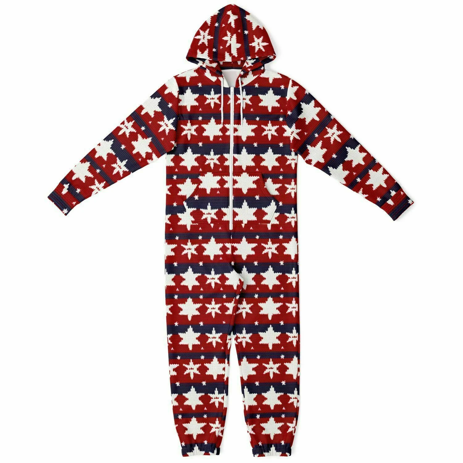 Americana Knitted Print Hooded Jumpsuit | Adult Jumpsuit | Adult Onesie