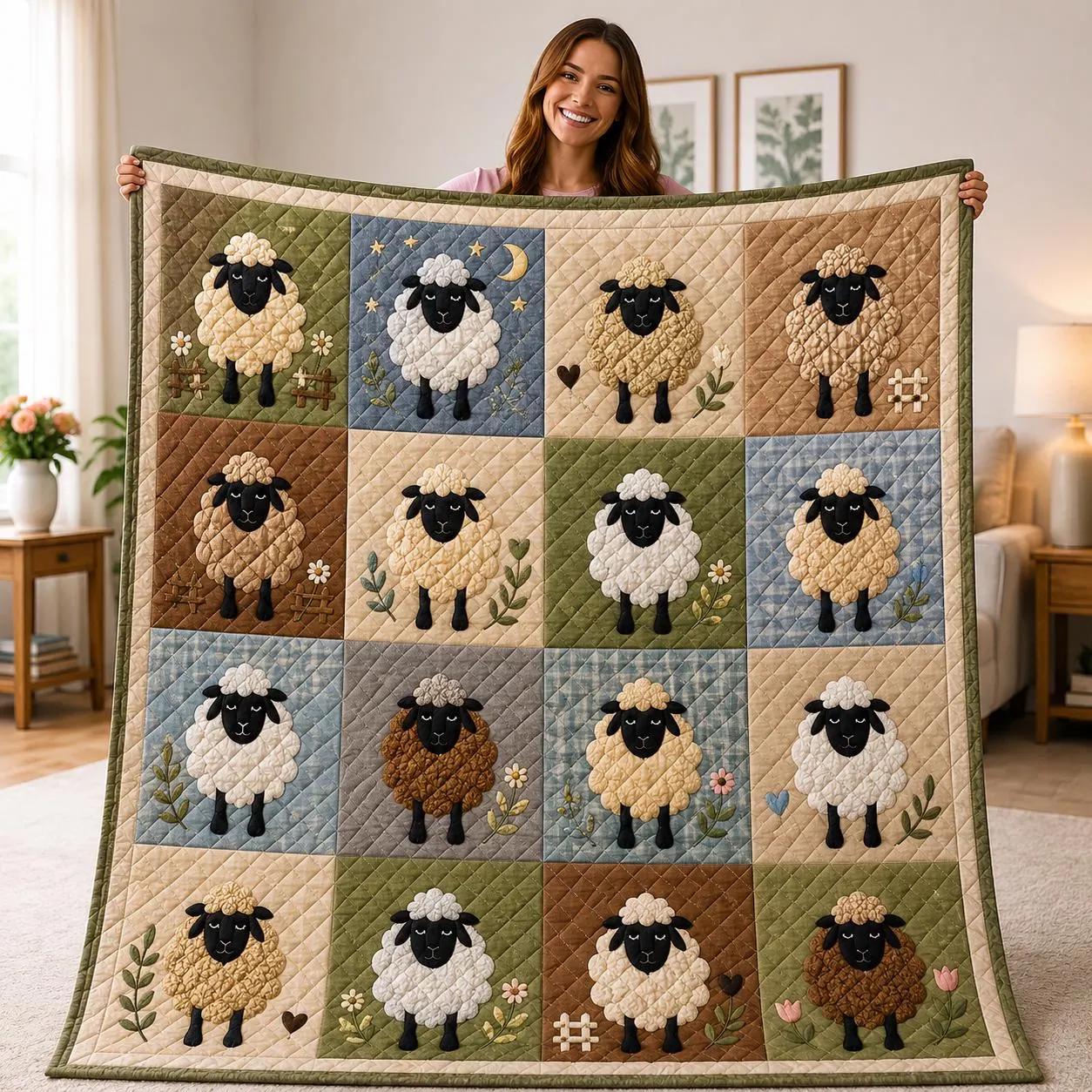 Sheep Patchwork Quilt Blanket, Farmhouse, Rustic Country Bedding, Animal Decor, Cozy Lamb Quilt