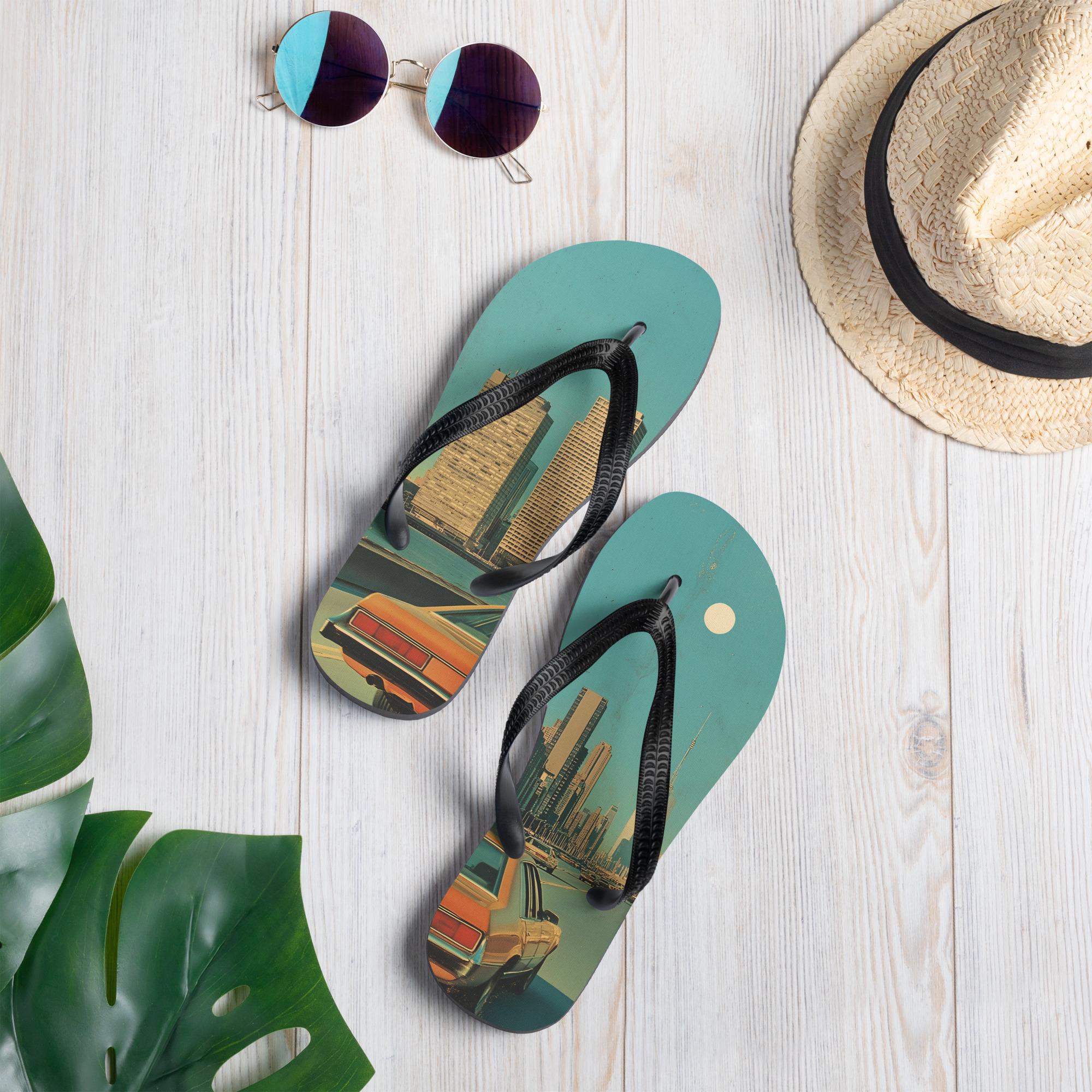 Retro 80s Aesthetic Flip-Flops Comfortable Summer Sandals Vaporwave Beach Shoes Unisex Footwear for Pool, Travel & Casual Wear