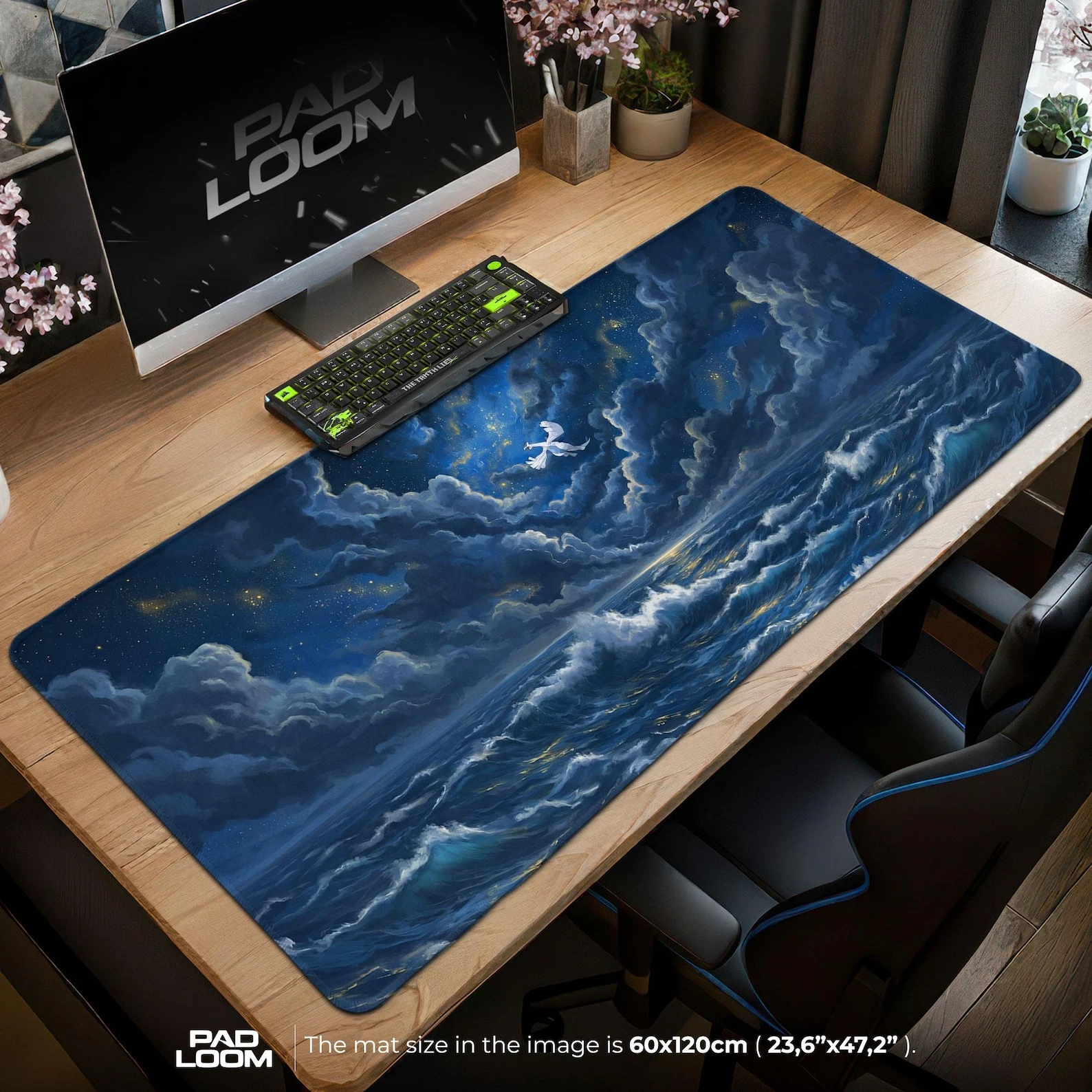 Lugia Stormy Night Mouse Pad, Legendary PKM Gaming Desk Mat