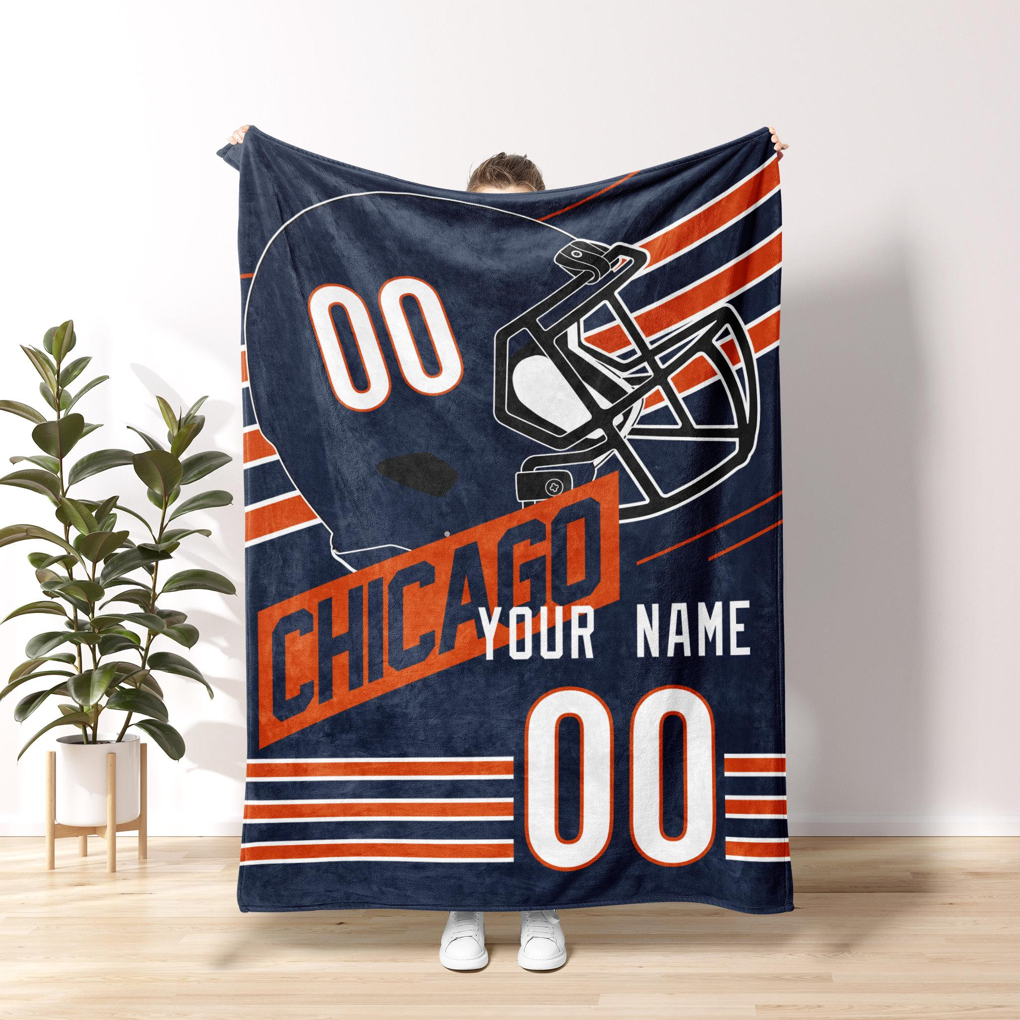 Chicago Football Personalized Blanket,Retro Chicago Bear Football Blanket , Chicago Bear Fan Gift