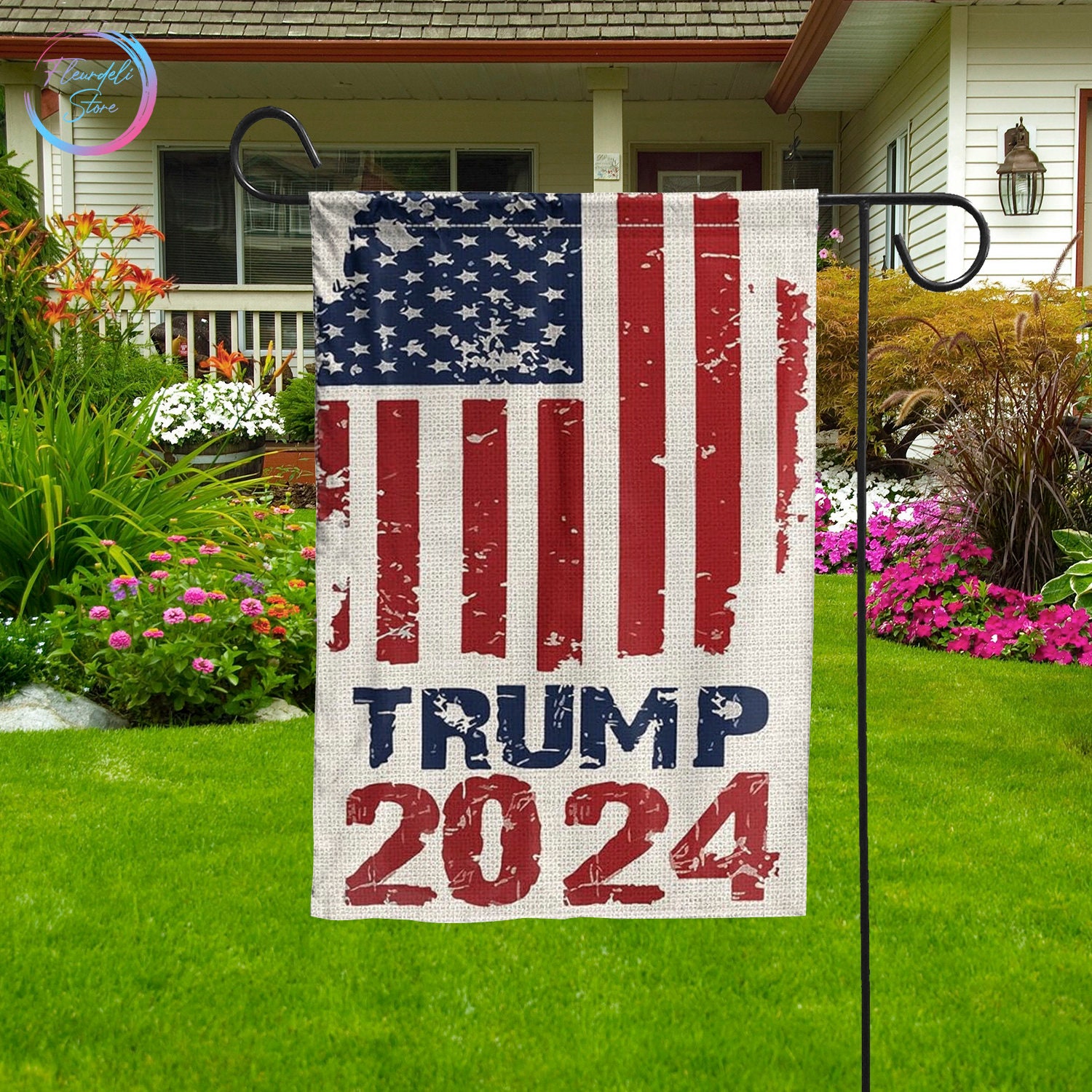 Watercolor 2024 Trump Garden Flag, Trump Garden Flag, Trump 2024 House Flag