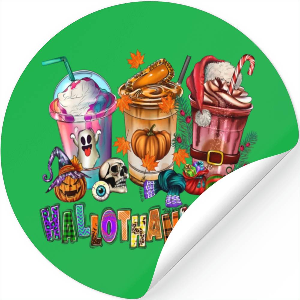 Happy Hallothanksmas Coffee Latte Halloween Stickers