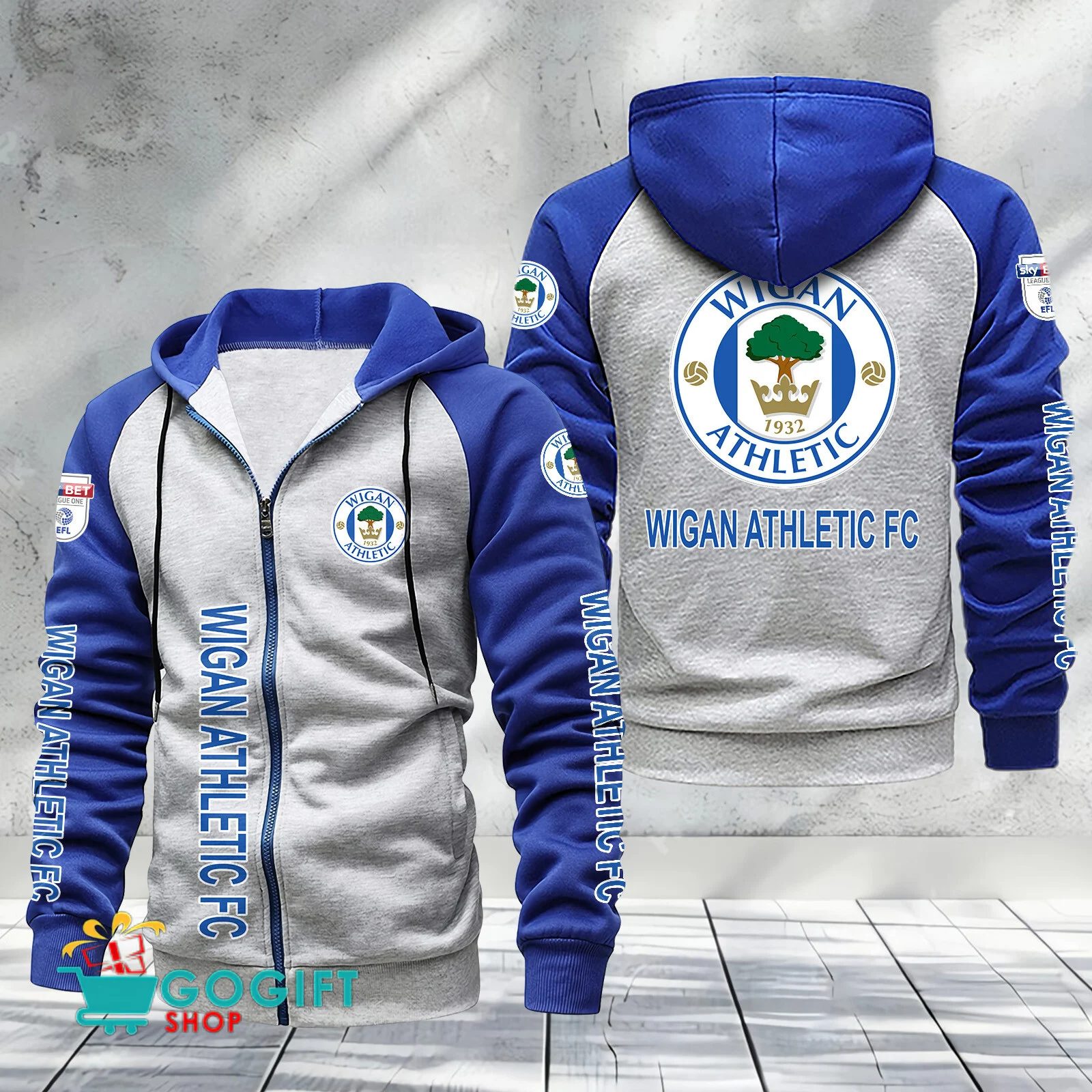Wigan Athletic FC Sporty Style Raglan Zipper Hoodie
