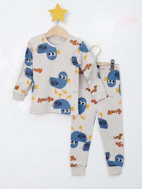blue bird pajamas, kids pajama set, Pajama set for boys and girls, Dino pajamas, Korean pajamas