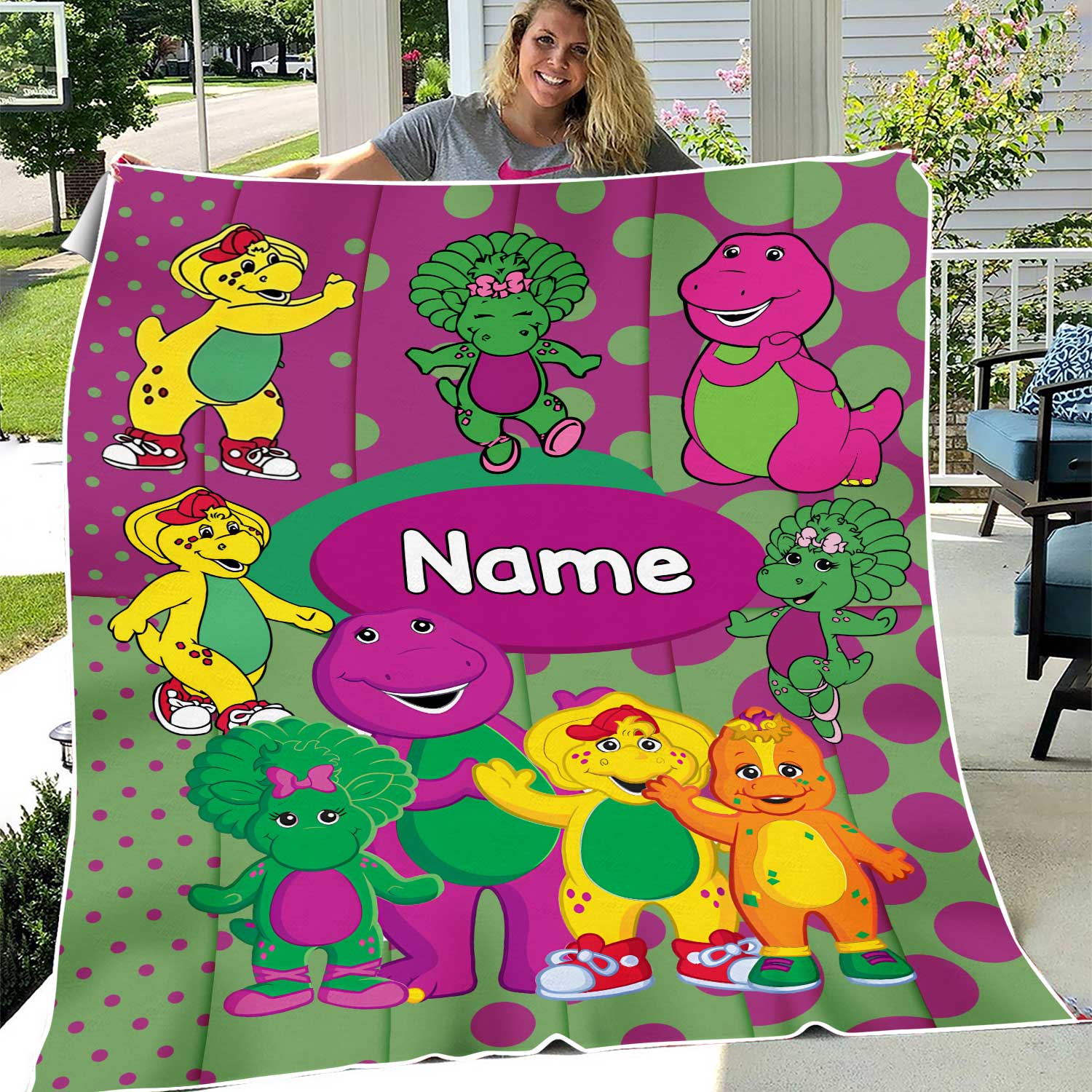 Personalized Barney Blanket, Barney and Friends Custom Name Blanket, Dinosaur Lover Blanket, Birthday Gift