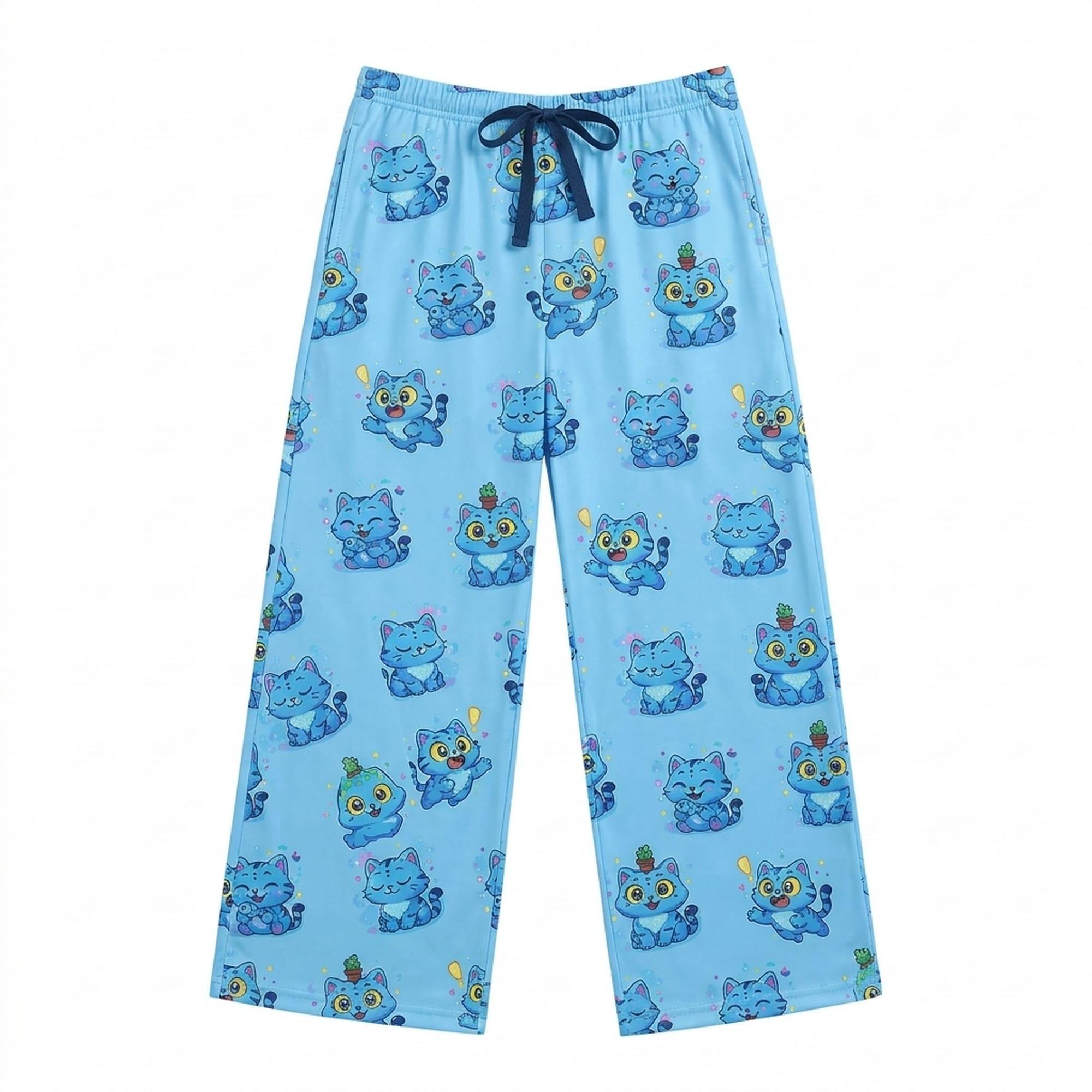Derpy Tiger and Cat Pajama Pants for Women, Comfortable Lounge Pants with Cute Animal Pattern