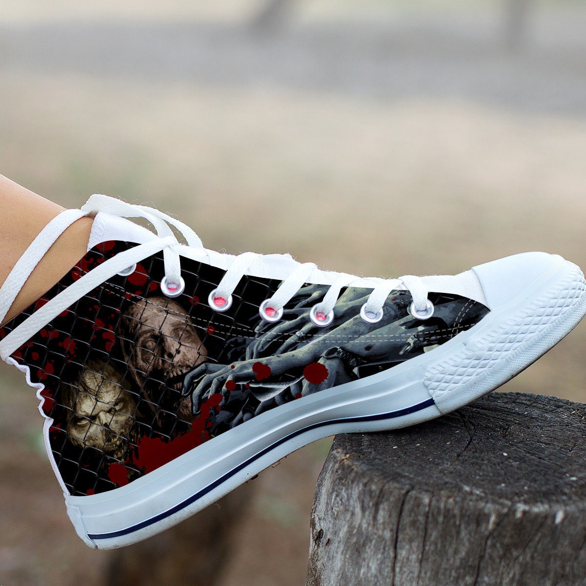 Zombie Shoes, Zombie High Top Sneaker, Horror Fan Converse style hightop, custom shoe, mom dad child shoe