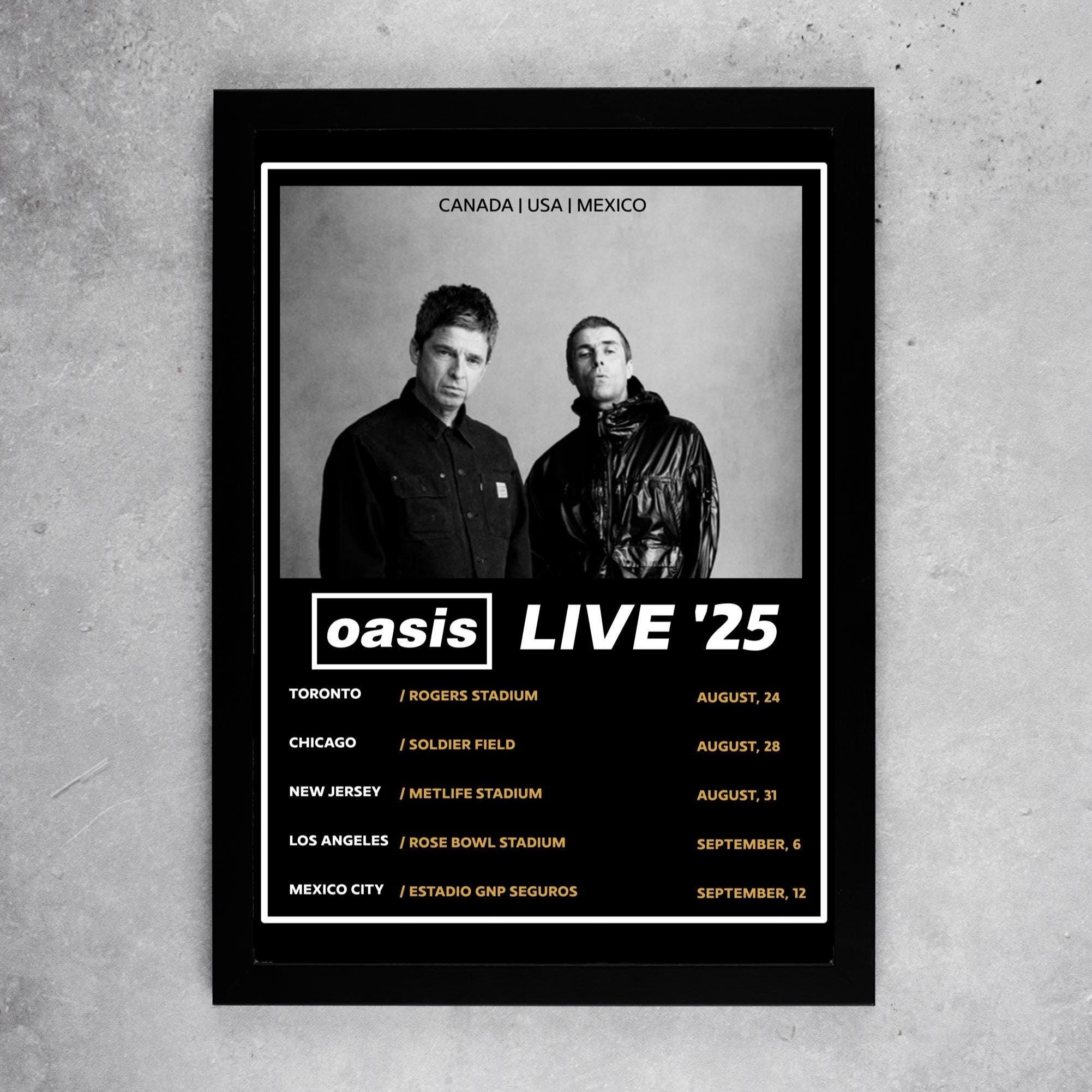 Oasis 2025 Tour Poster North American Dates Wall art Fanart Gift Music Lover Britpop Band Merch Reunion Concert wall art