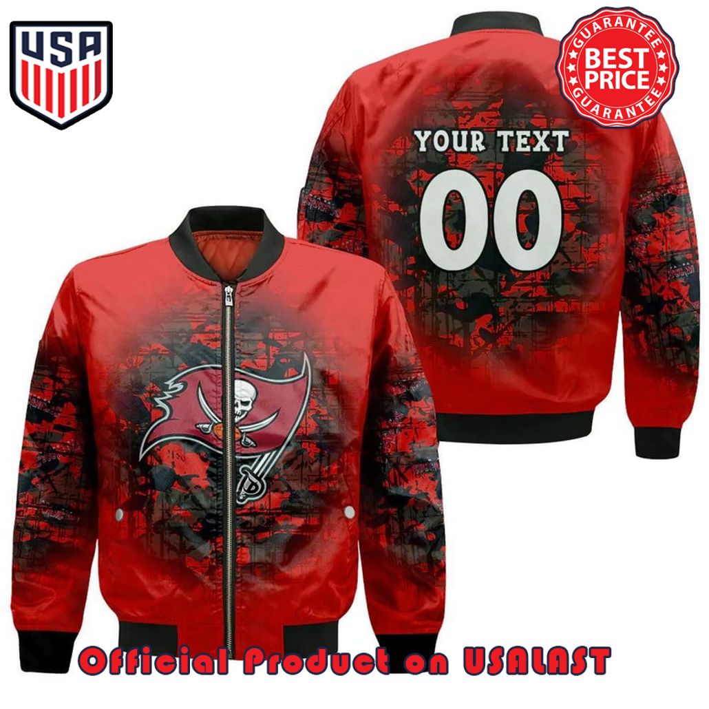 TAMPA BAY BUCCANEERS BOMBER JACKET 3D PRINTED CAMOUFLAGE VINTAGE CUSTOM TEXT AND NUMBER