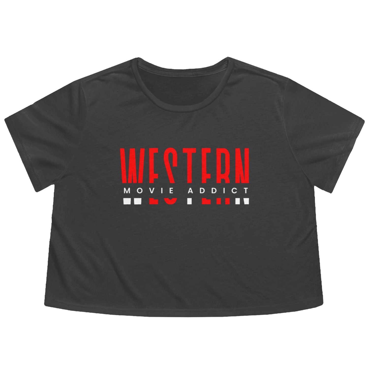 Western movie addict red & white typography design Flowy Cropped Tees