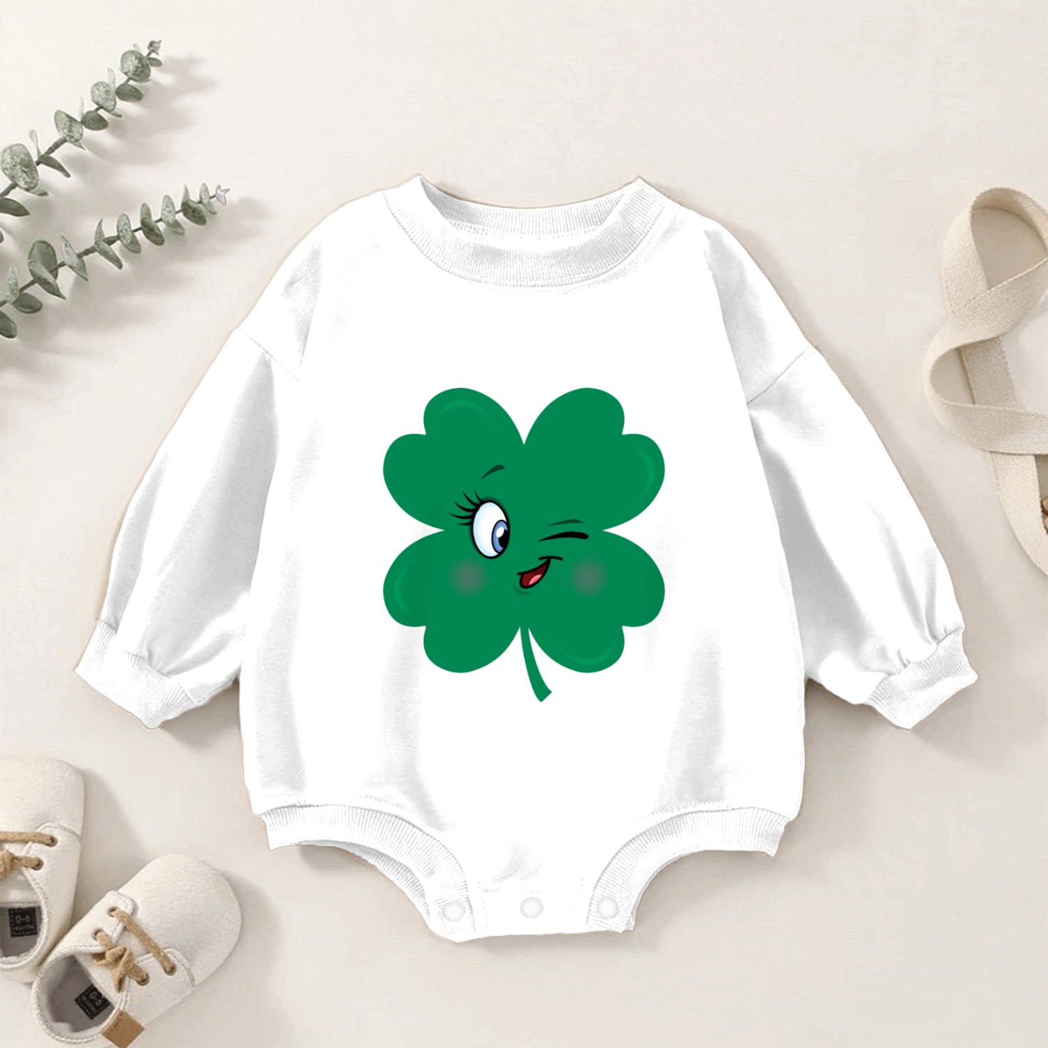 shamrock wink face Baby Romper Sweatshirts