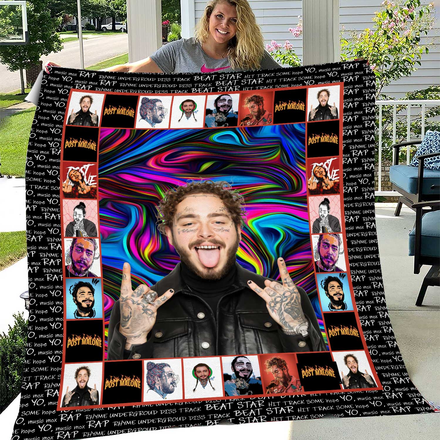 Post Malone Colorful Fleece Fleece Blanket, Music Fan Gift, Celebrities Blanket