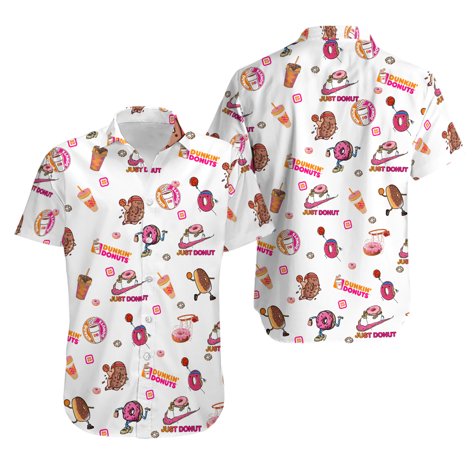 Donut Coffee Button Shirt Short, Coffee Addict Hawaiian Shirt, Just Donut Button Shirt, Dunkin Donuts Lovers Hawaii Short, Coffee Shirt