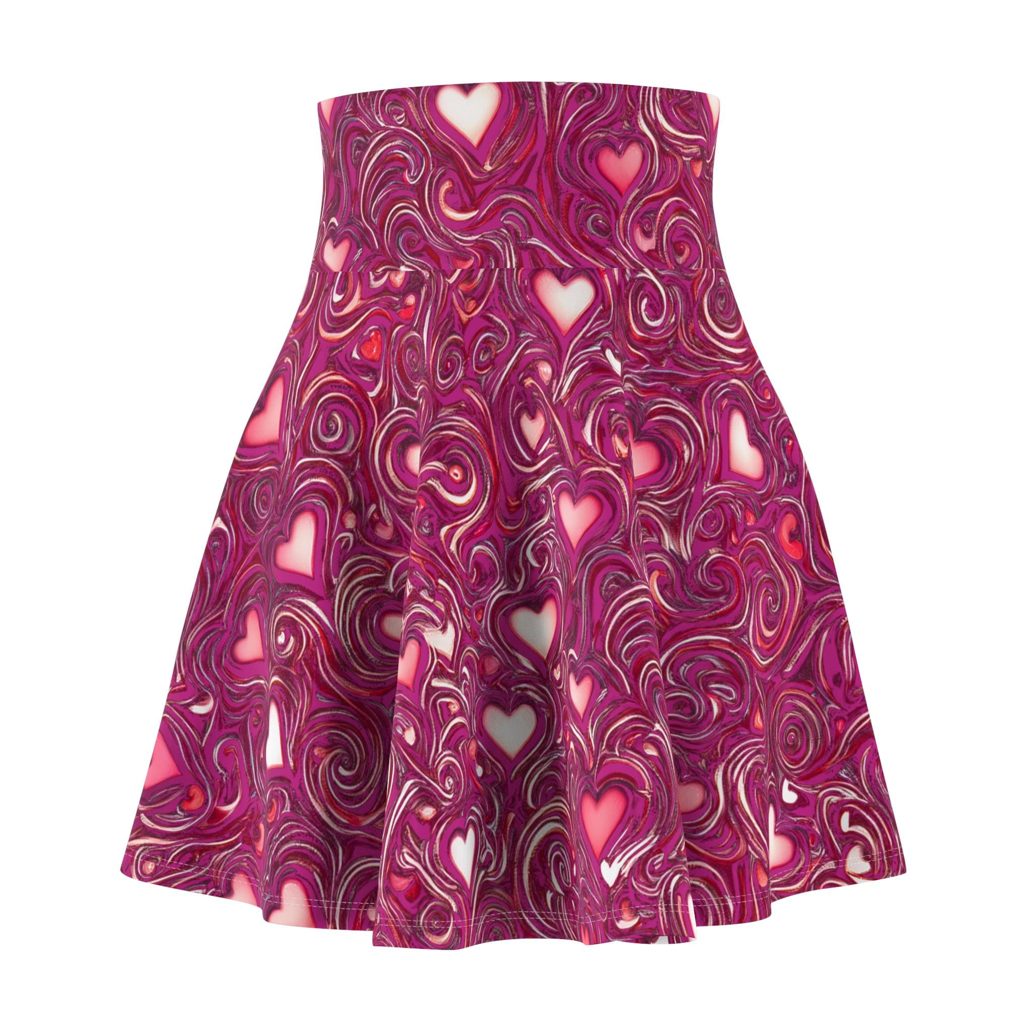 Heart Swirl with Hot Pink Background Women's Skater Skirt