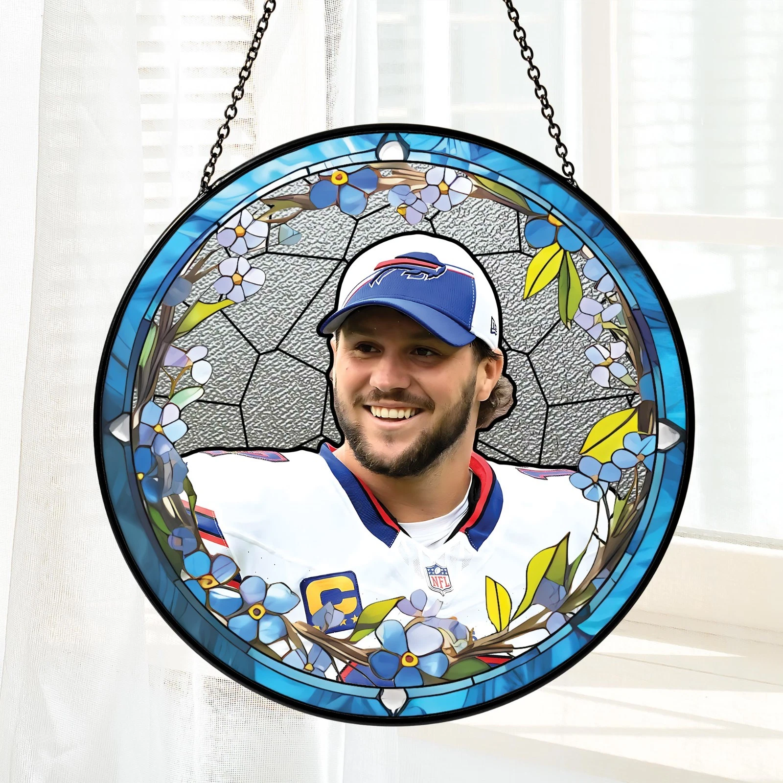Josh Allen Stained Glass Suncatcher- Home Window Hanging Ornament