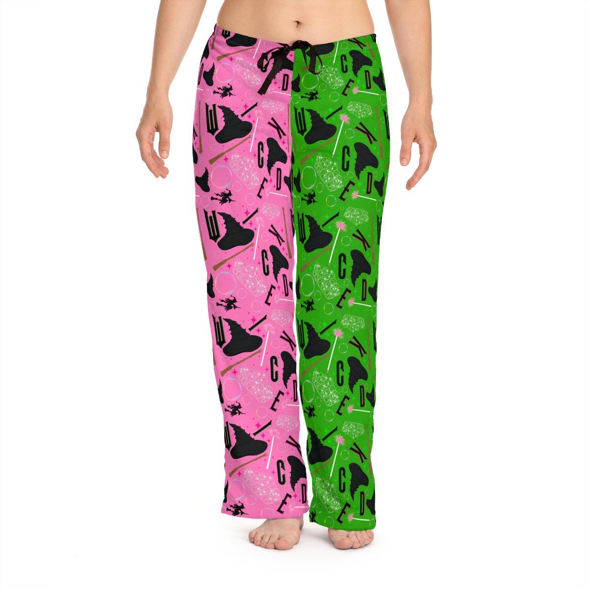 Green Pink Witch Pajama Pants for Women, Comfortable Character Pajama Bottoms