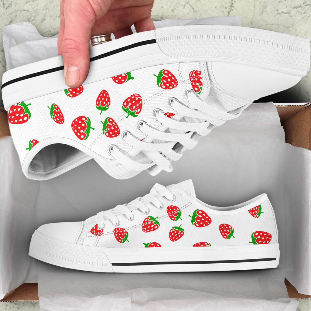 Strawberry Print Low Top Sneakers for Women, Cute Casual Shoes, Summer Fashion Sneakers, Unique Gift for Her, Aesthetic Fruit Shoes