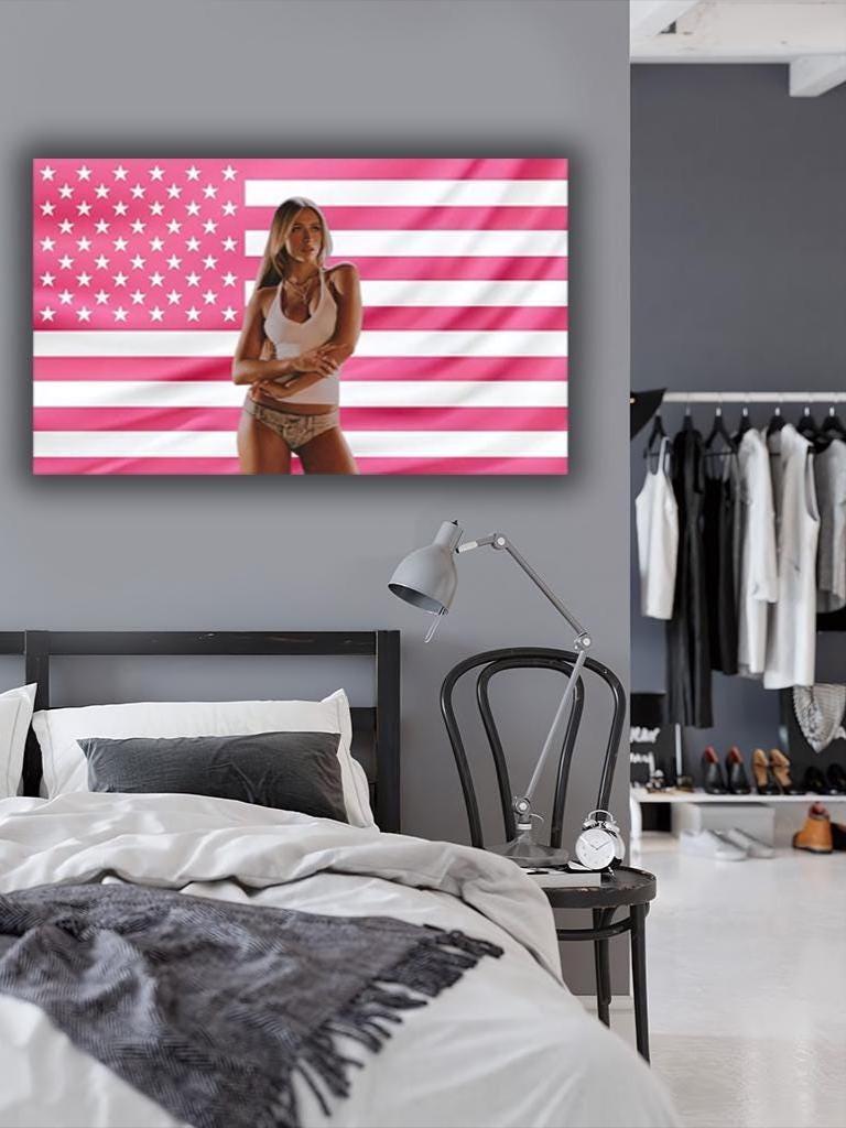 Tate McRae American Flag Pink Tapestry Wall Art for Music Room and Bedroom Decor