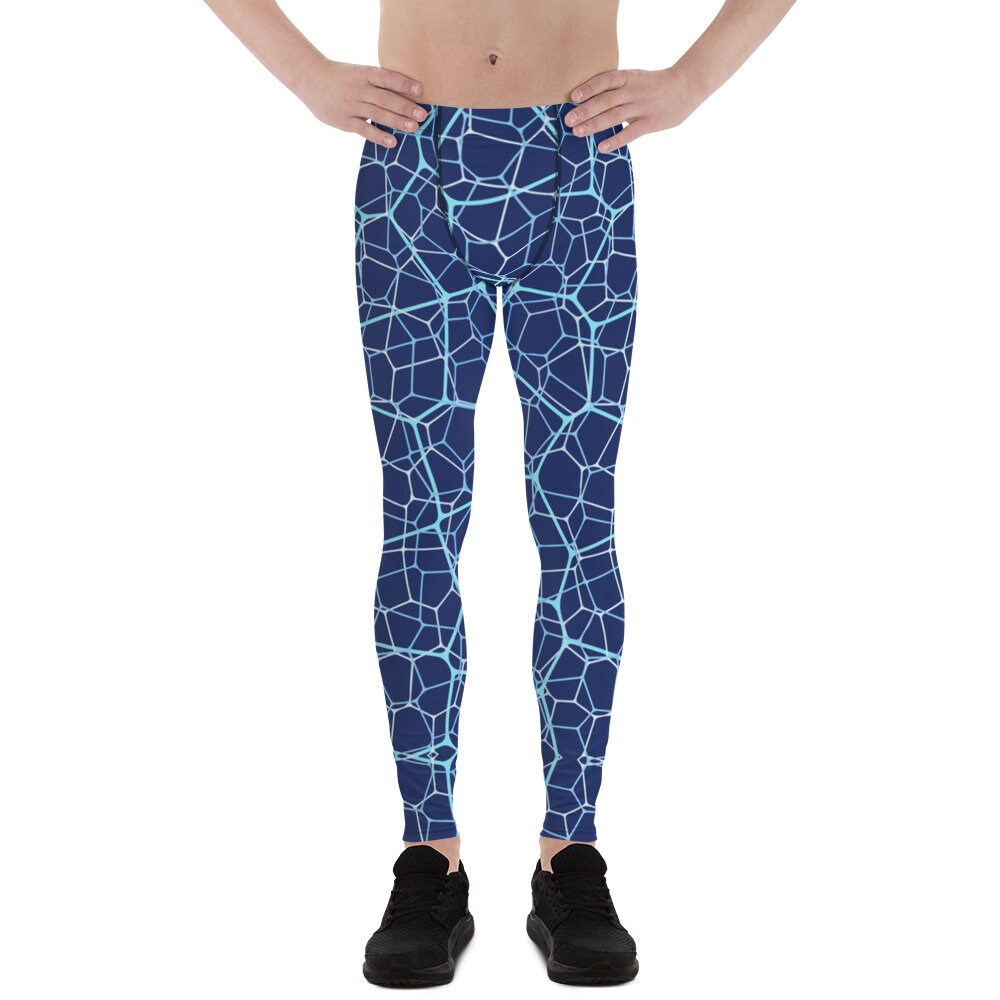 Geometric Mens Leggings - Geometric Meggings, Blue Mens Workout Leggings