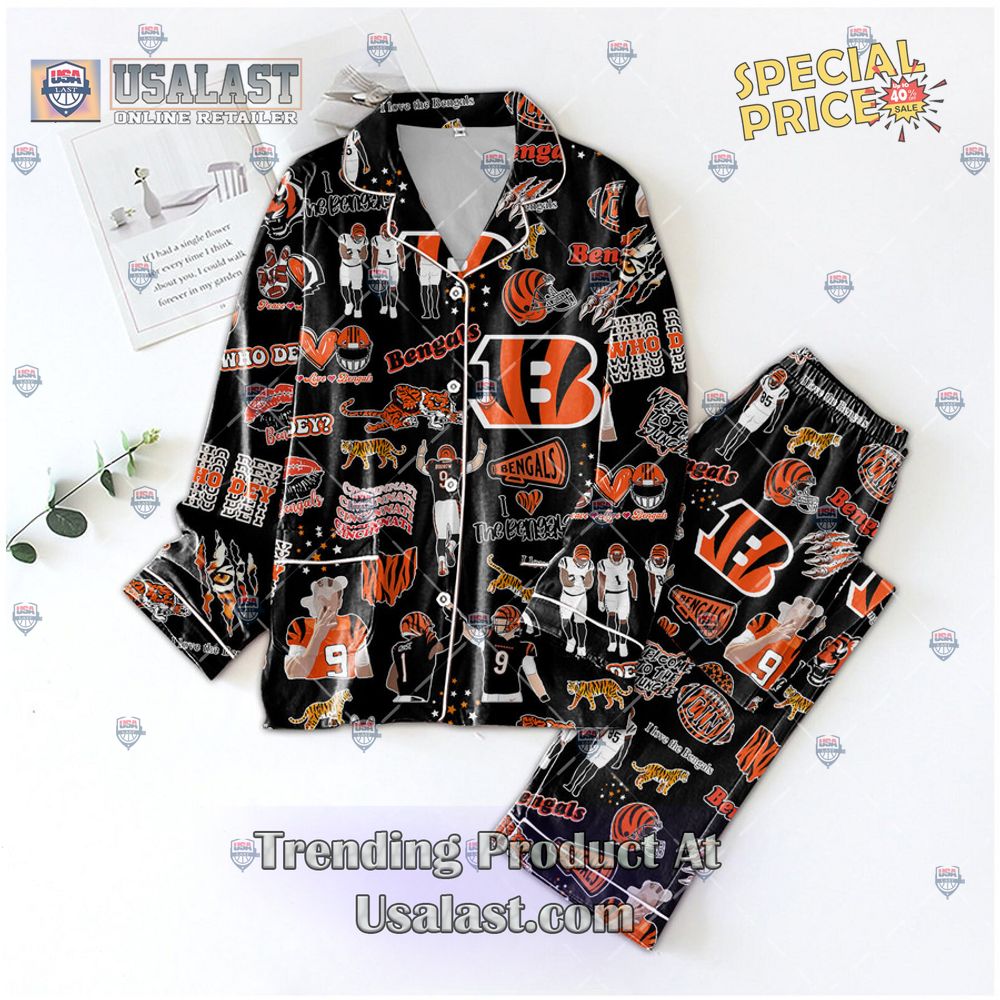 Cincinnati Bengals Premium Black Pajamas Set