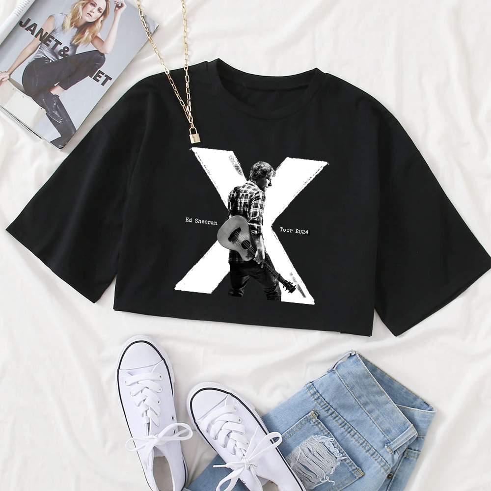 Ed Shee X Tour 2024 Girls O-Neck Casual Women Crop Shirts for Fan Gift Tops
