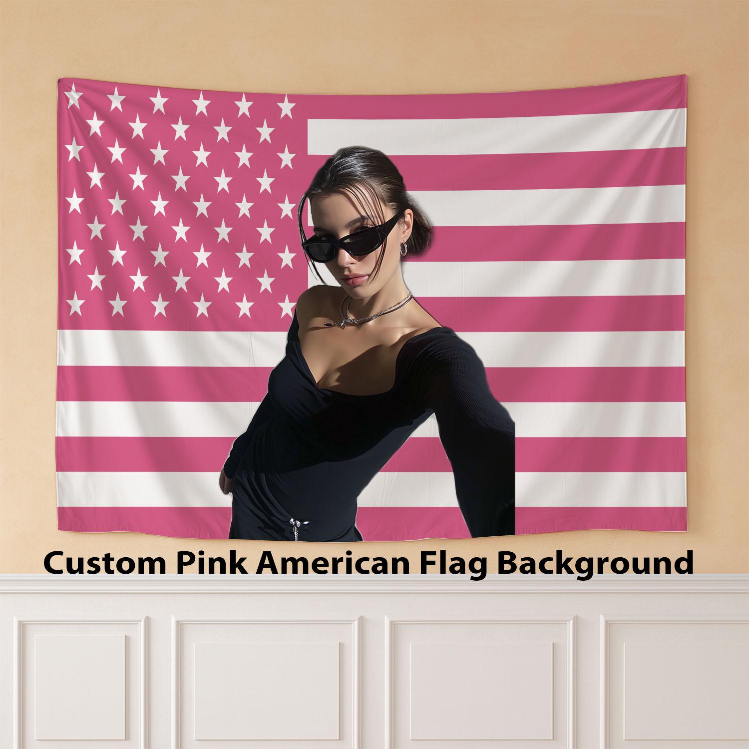 Custom Pink American Flag Photo Tapestry Wall Hanging Large Fabric Wall Art for Bedroom Dorm