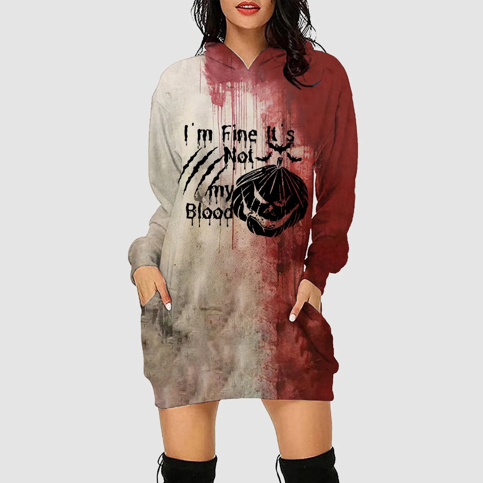 Horror Halloween Hoodie Dress Long Sleeve, Halloween Cosplay Costume, Gift For Women