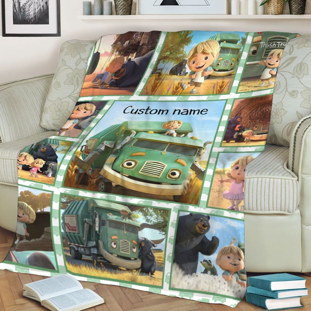 Trash Truck Blanket, Personalized Trash Truck Blanket, Custom Name Kid Baby Blanket, Birthday Gift, Christmas Gifts