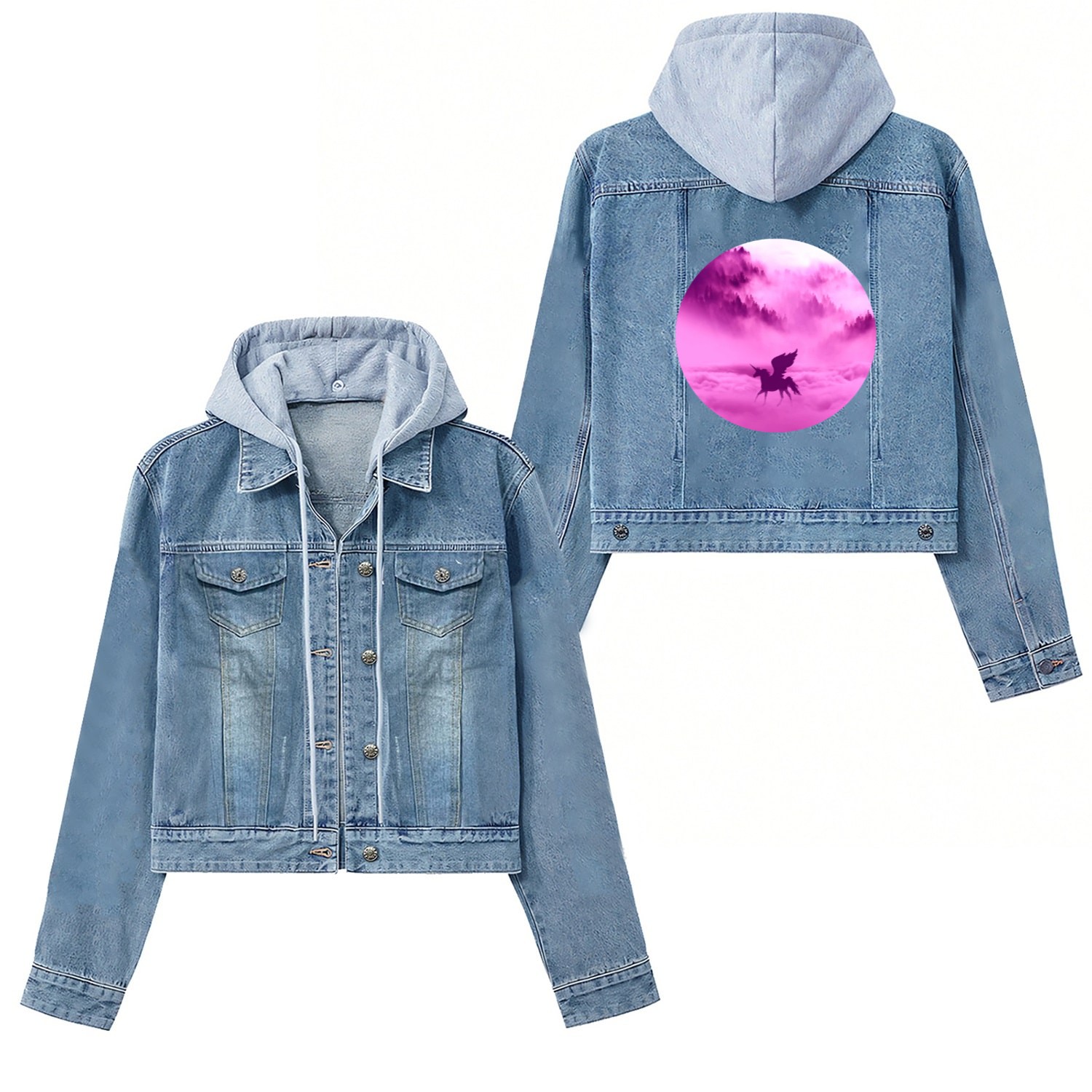 Cute animated unicorn Women's Denim Jackets