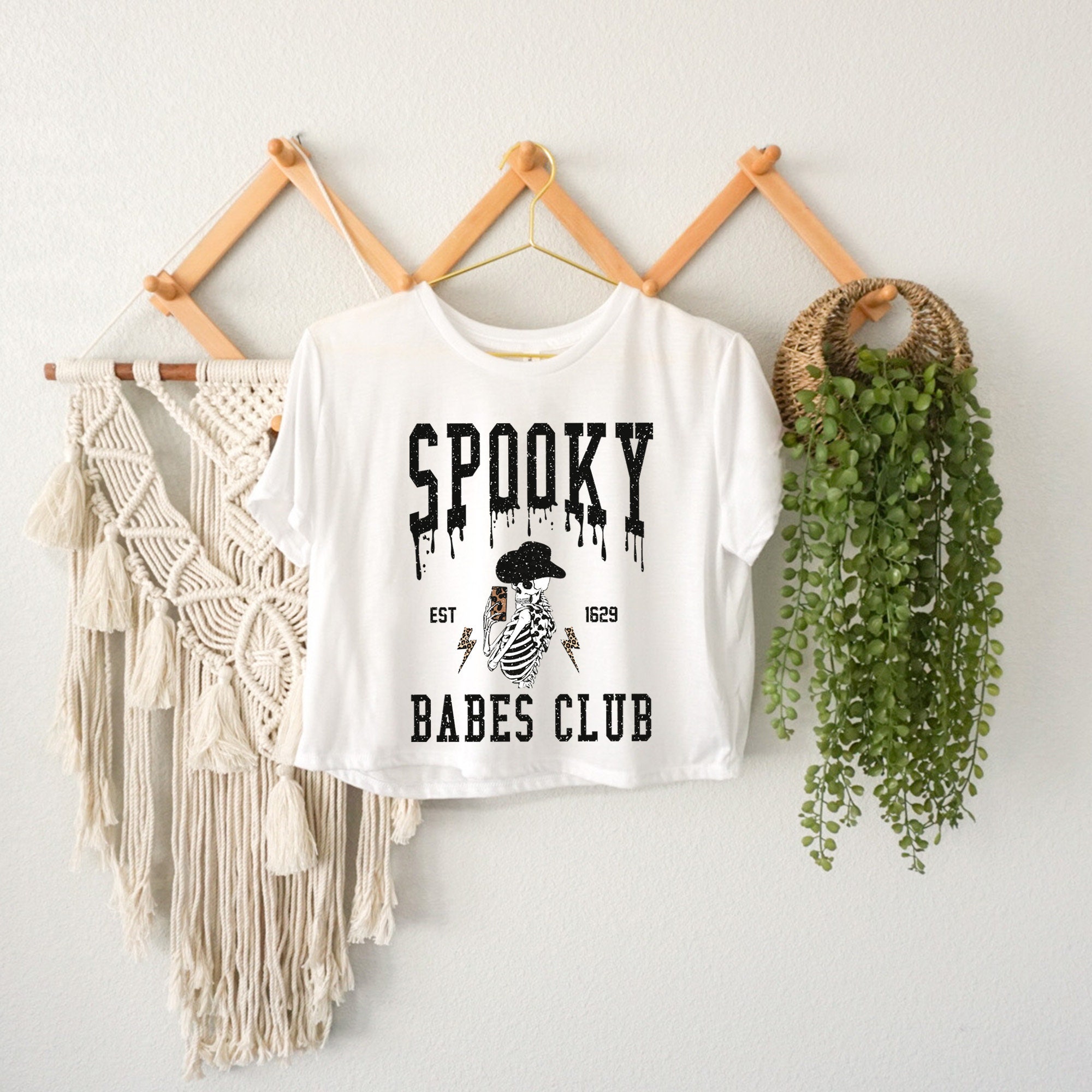 Spooky Babes Club Women's Crop Top, Halloween Squad & Family Matching Pumpkin & Horror Design