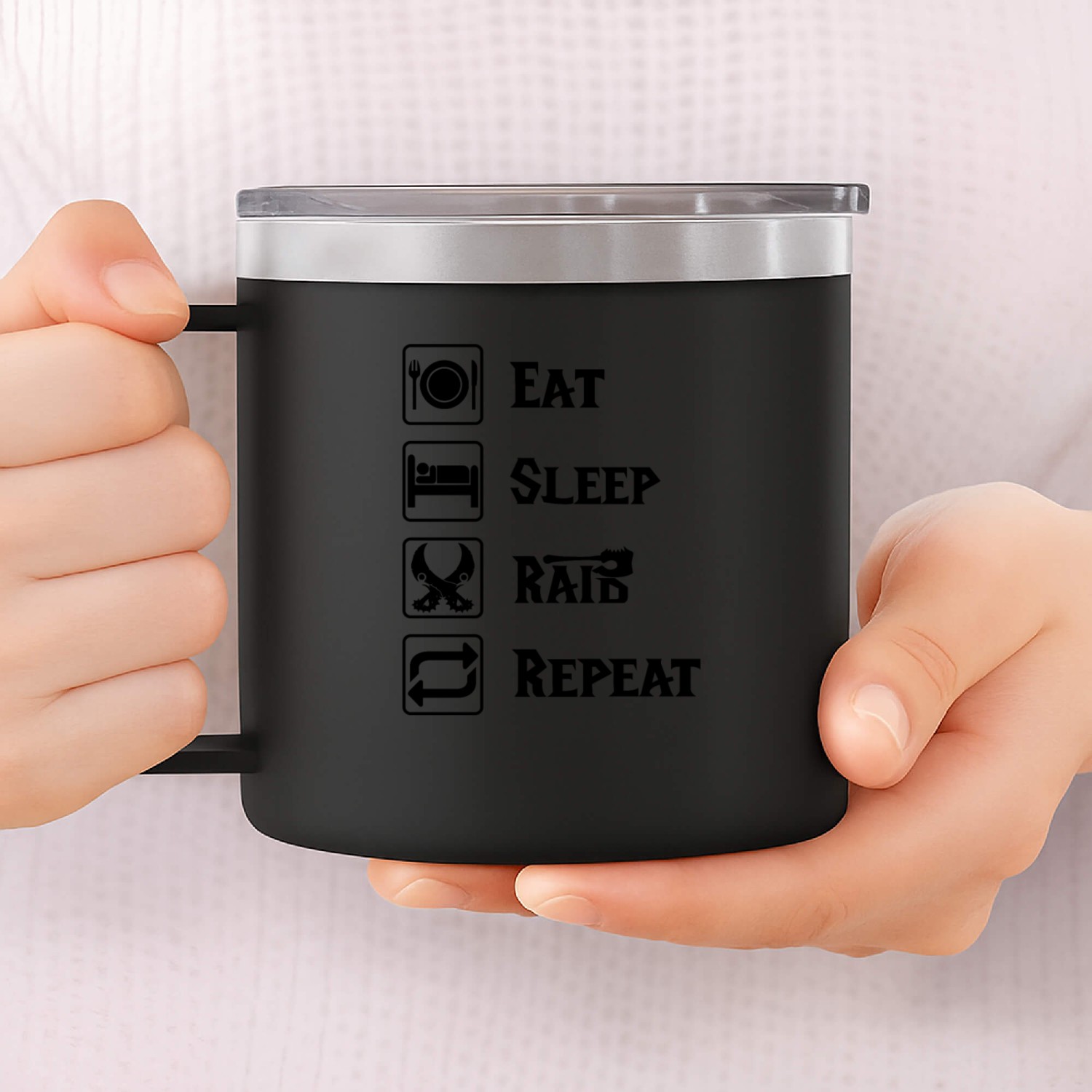 Eat sleep raid repeat world of warcraft present 14oz Stainless Steel Tumblers