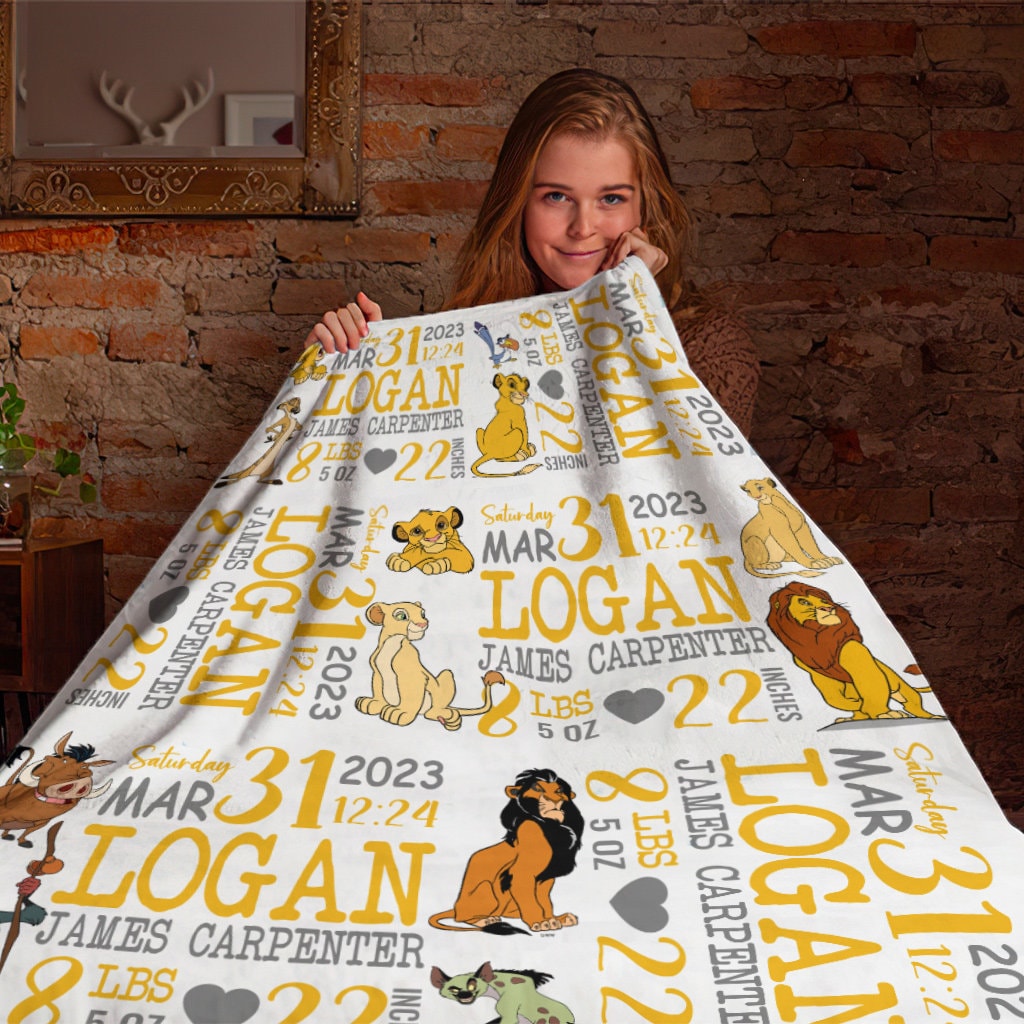 Personalized Baby Stats Lion King Blanket, Birth Stats Blanket, Baby Lion Birth Info Blanket With Name Blanket