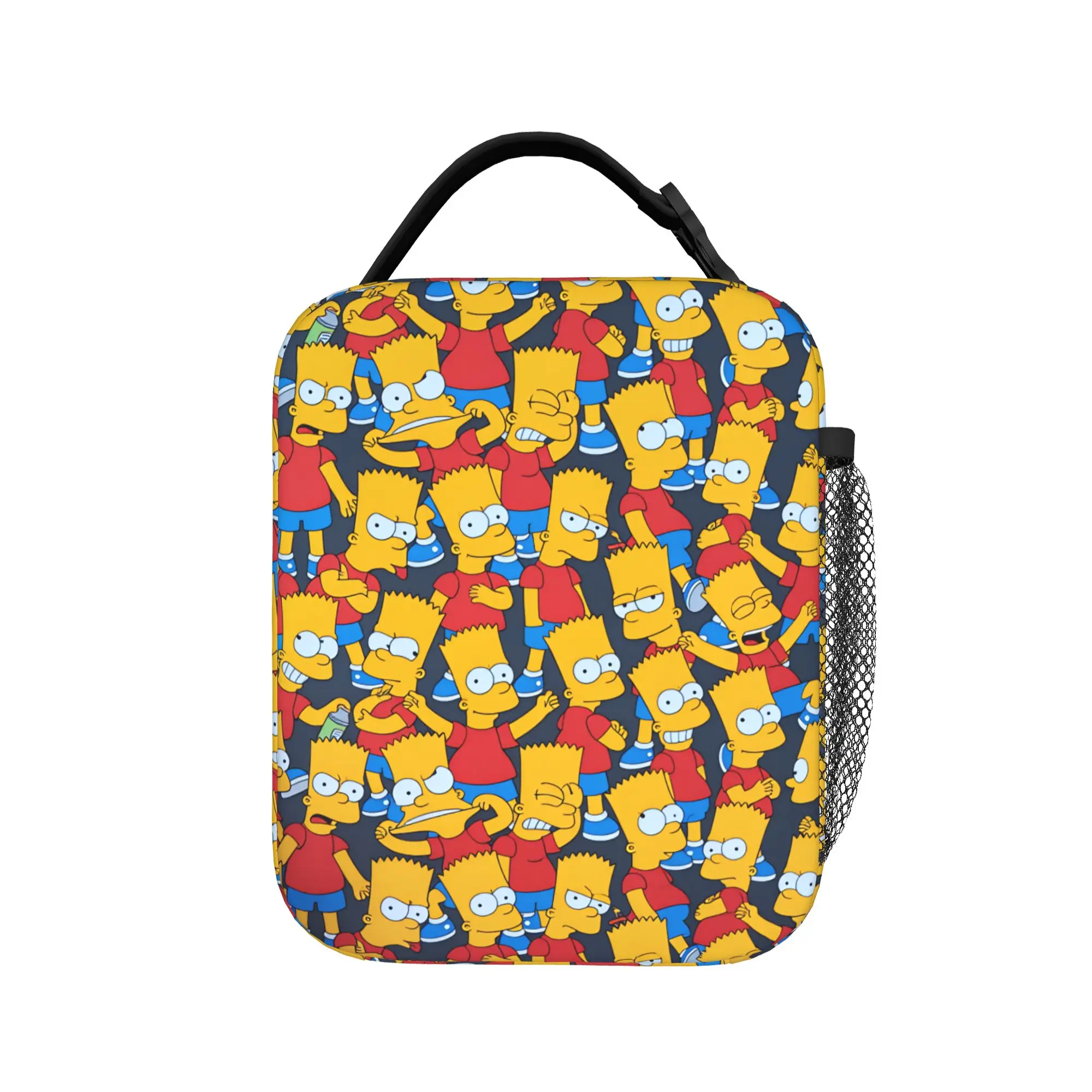 Bart Simpsons Repeating Design Kids Lunch Bag, Oxford Print Insulated Cooler Tote, School Food Carrier Bag for Boys and Girls