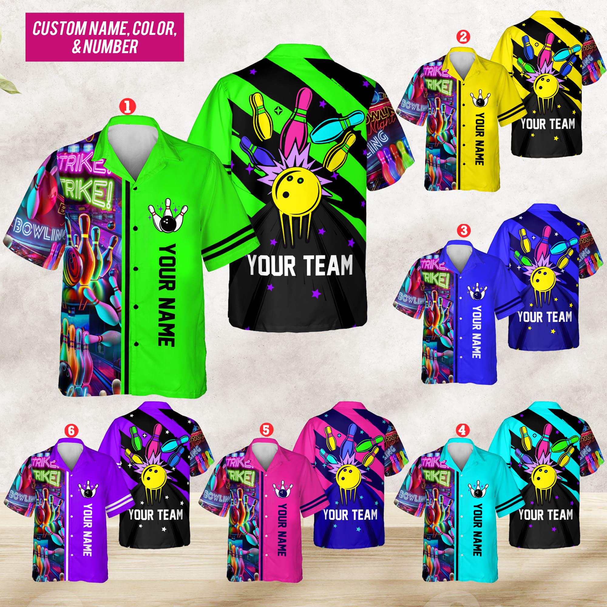 Personalized Neon Bowling Hawaiian Shirt, Custom Name Bowling Hawaiian Shirt, Bowling Hawaiian Shirt