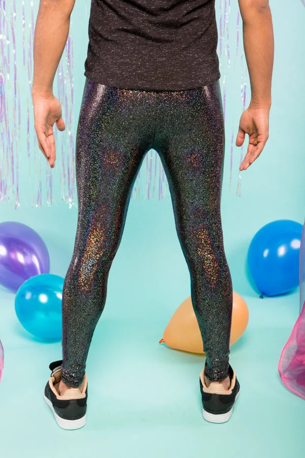 HOLOGRAPHIC BLACK MEGGINGS (Sparkly Men's Leggings - Handmade)