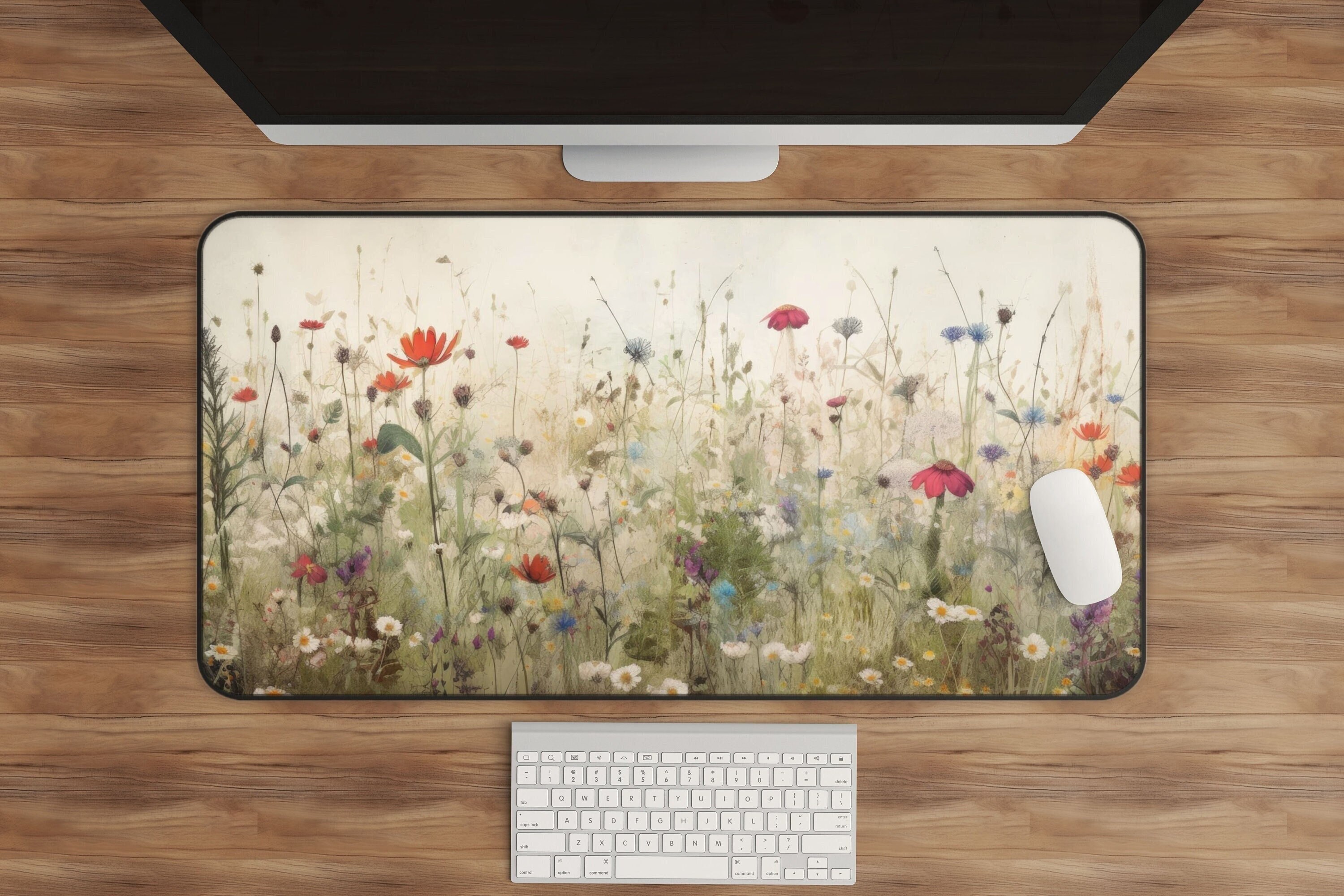 Cottagecore Floral Desk Mat, XL Mousepad for Office, Plant Keyboard Mat