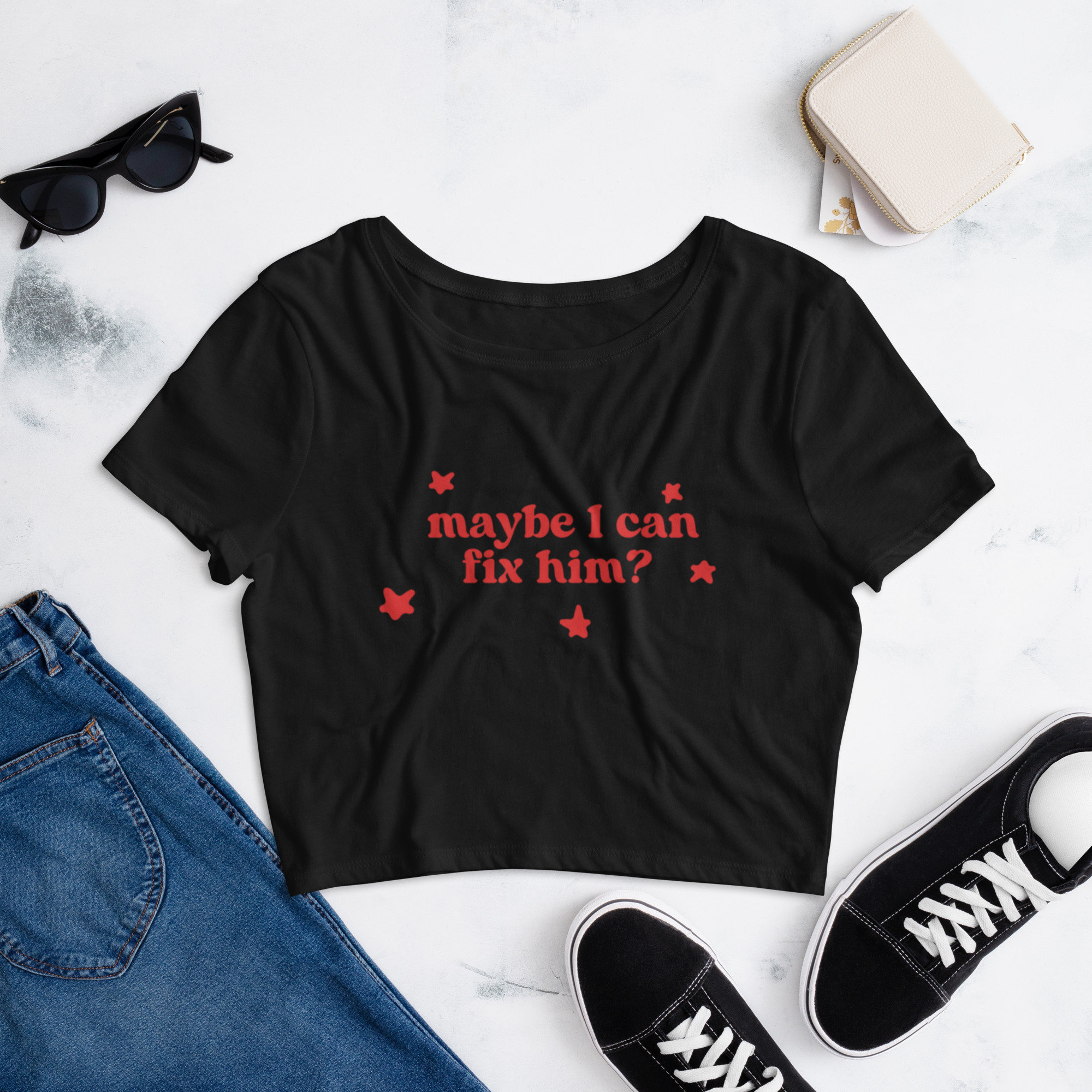 Maybe I Can Fix Him Crop Top (Red) - Thin Material