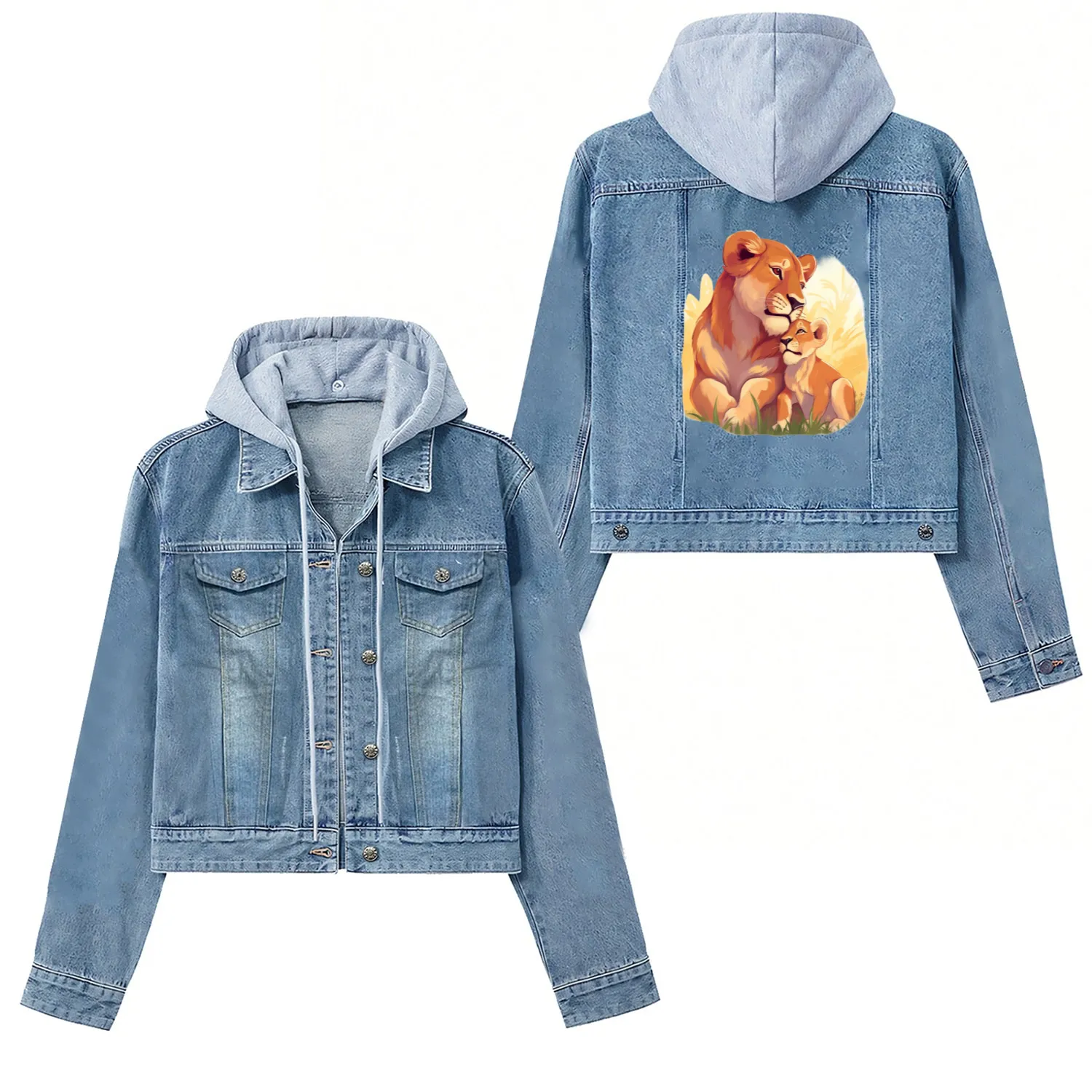 Lion cub with mother Women's Denim Jackets