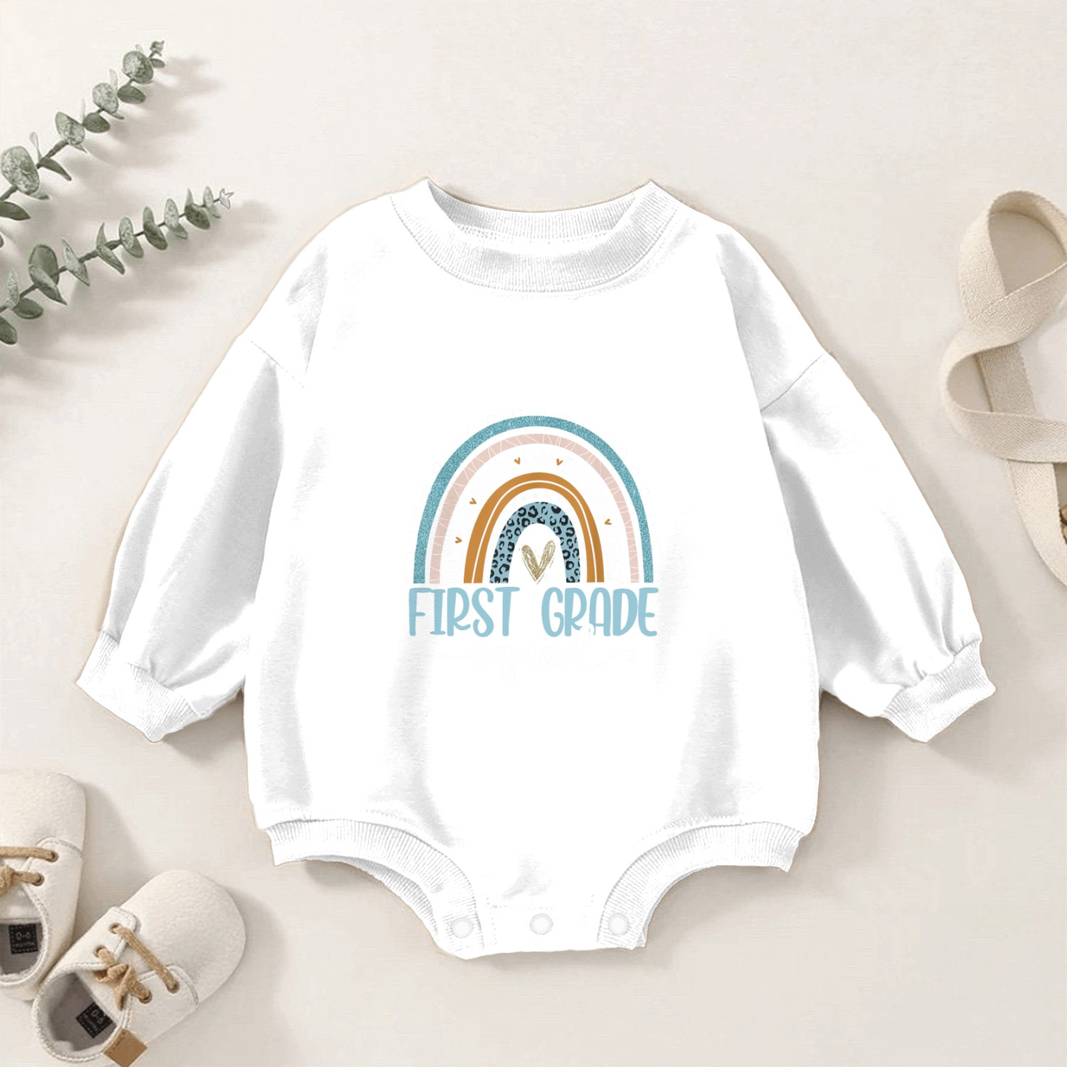First Grade Squad Rainbow Leopard Teacher Back Baby Romper Sweatshirts