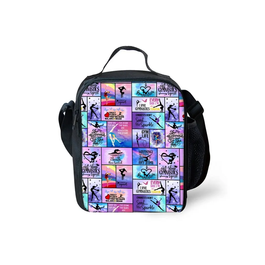Yoga Dance Print Kids Insulated Lunch Bag 2D Cartoon Thermal Lunch Box Bag with Shoulder Strap for Boys Girls, Picnic Food Storage