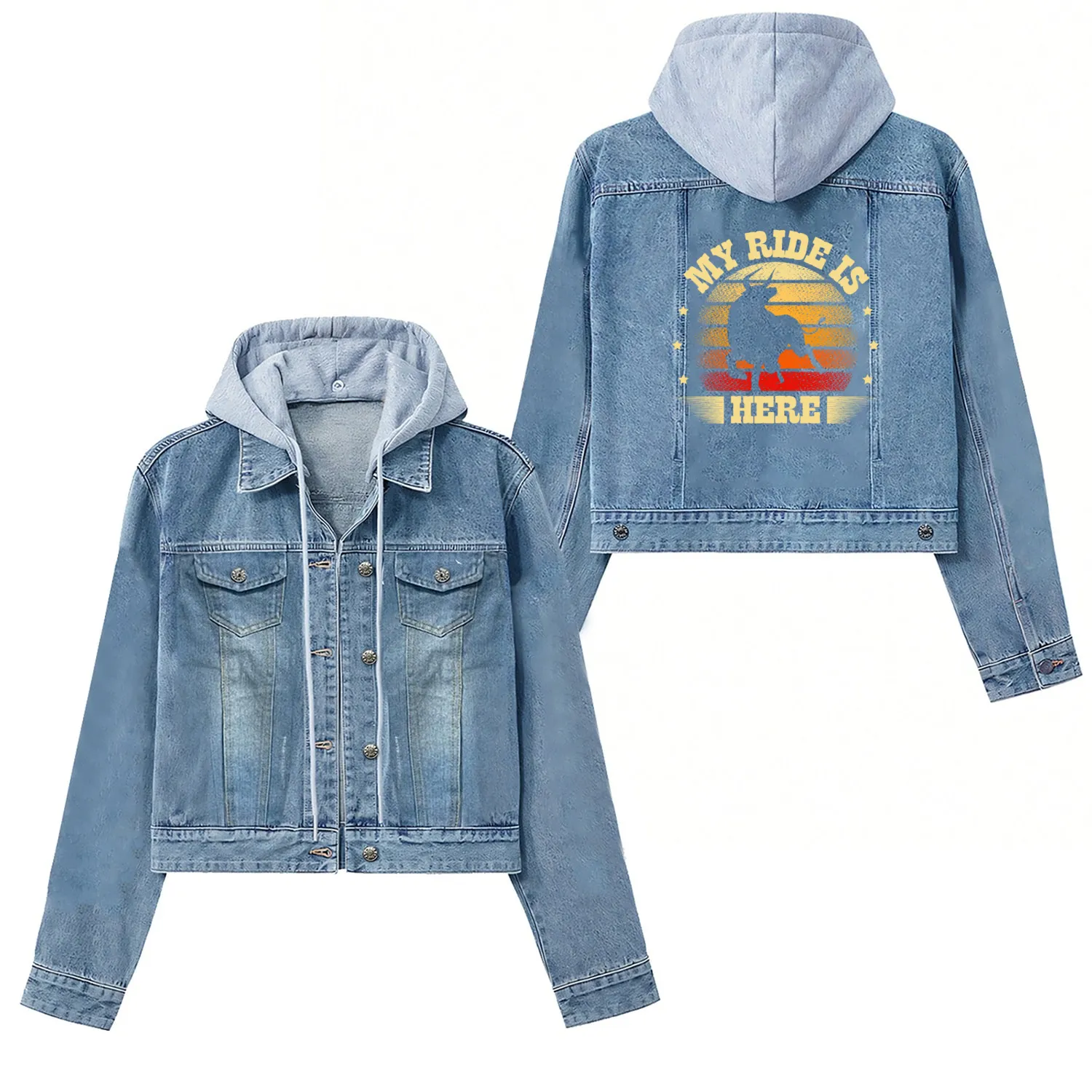 My Ride Is Here Bull Rider Bull Riding Rodeo Women's Denim Jackets