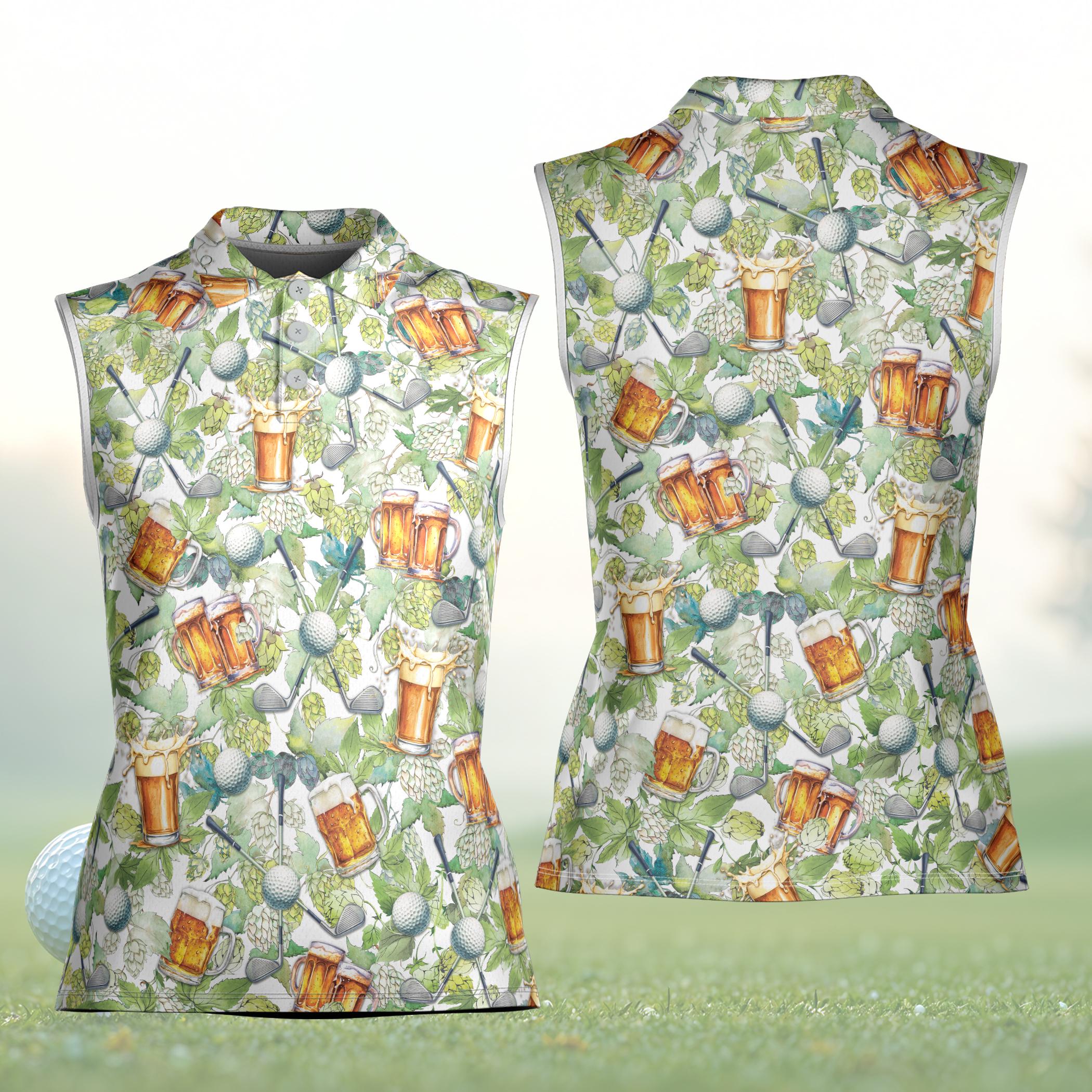 Funny Golf Beer Polo Shirt, Retro Drinking Lover Women Sleeveless Polo, Matching Golf