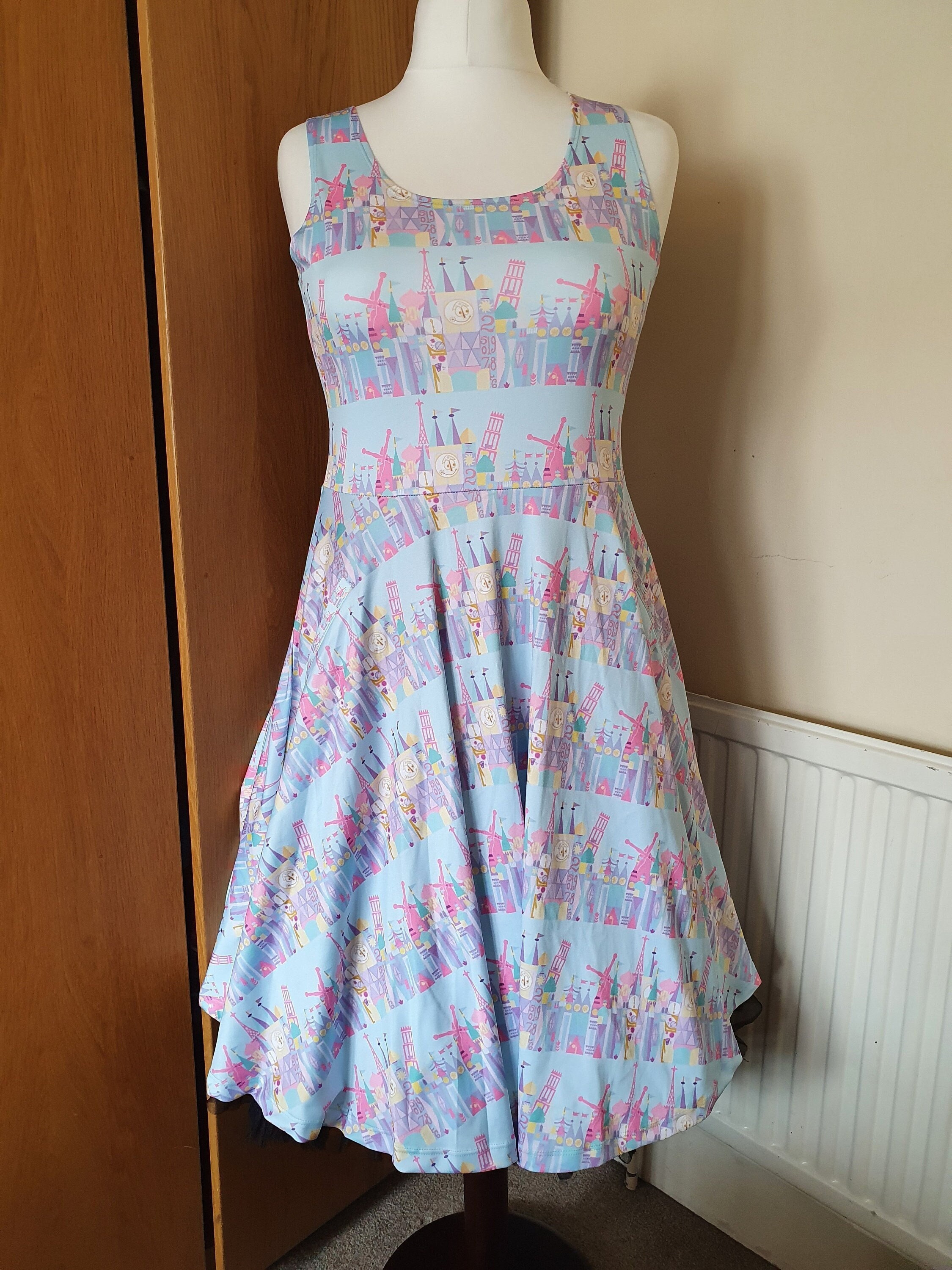 Small world windmill ride parks inspired print skater dress - plus size