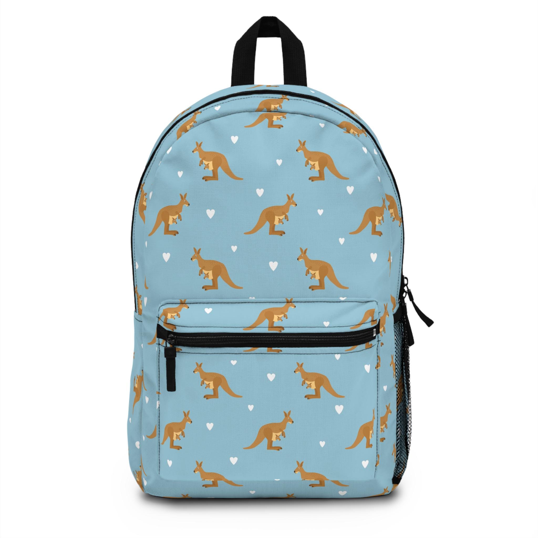Kangaroo Backpack - Blue Kangaroo Hearts Preppy Aussie Animal Australian Travel Kids Bag, Back to School, Cute Animal Lover Gift, School