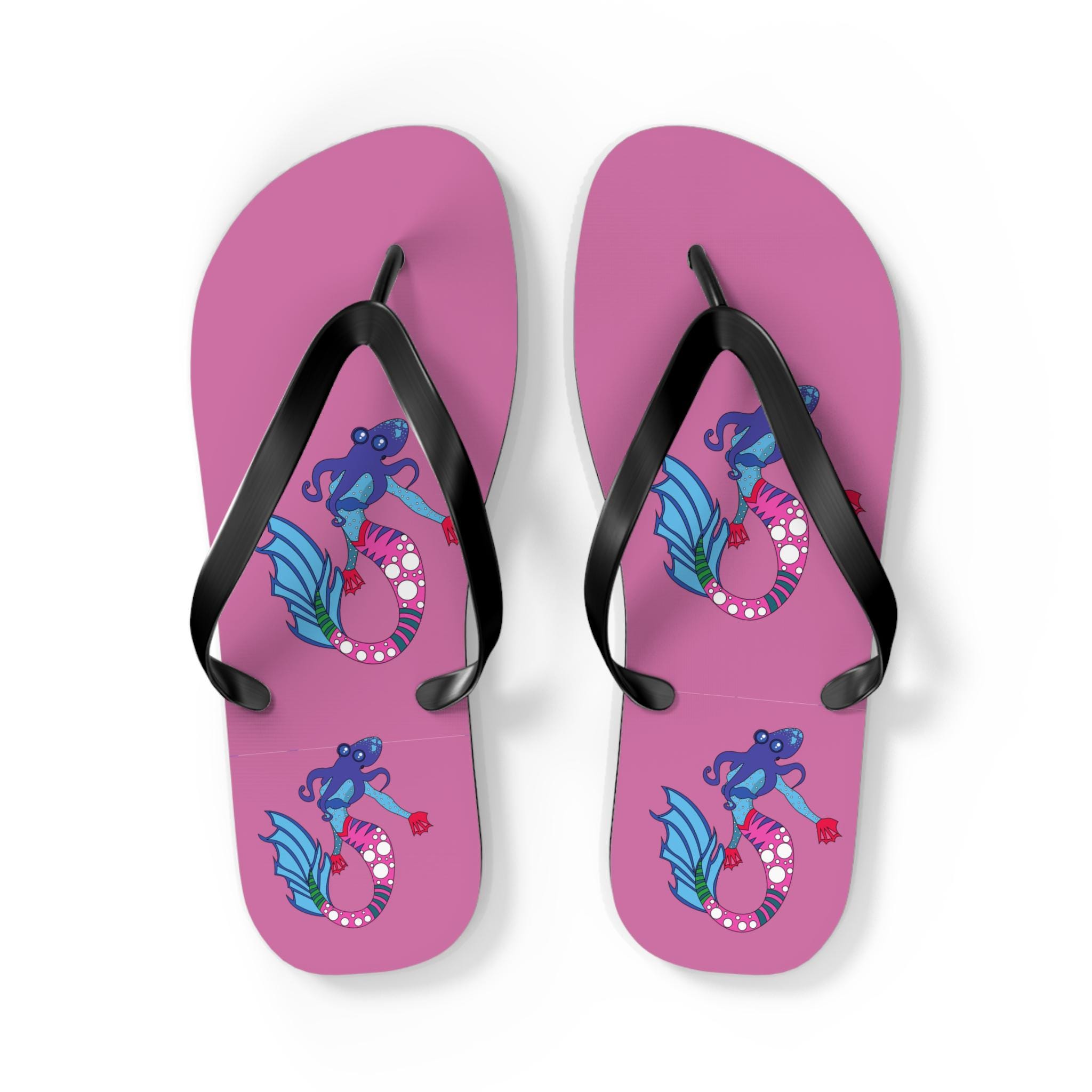 Whimsical Mermaid Flip Flops, Beach Footwear, Summer Vacation Sandals, Pool Party Accessories, Coastal Style