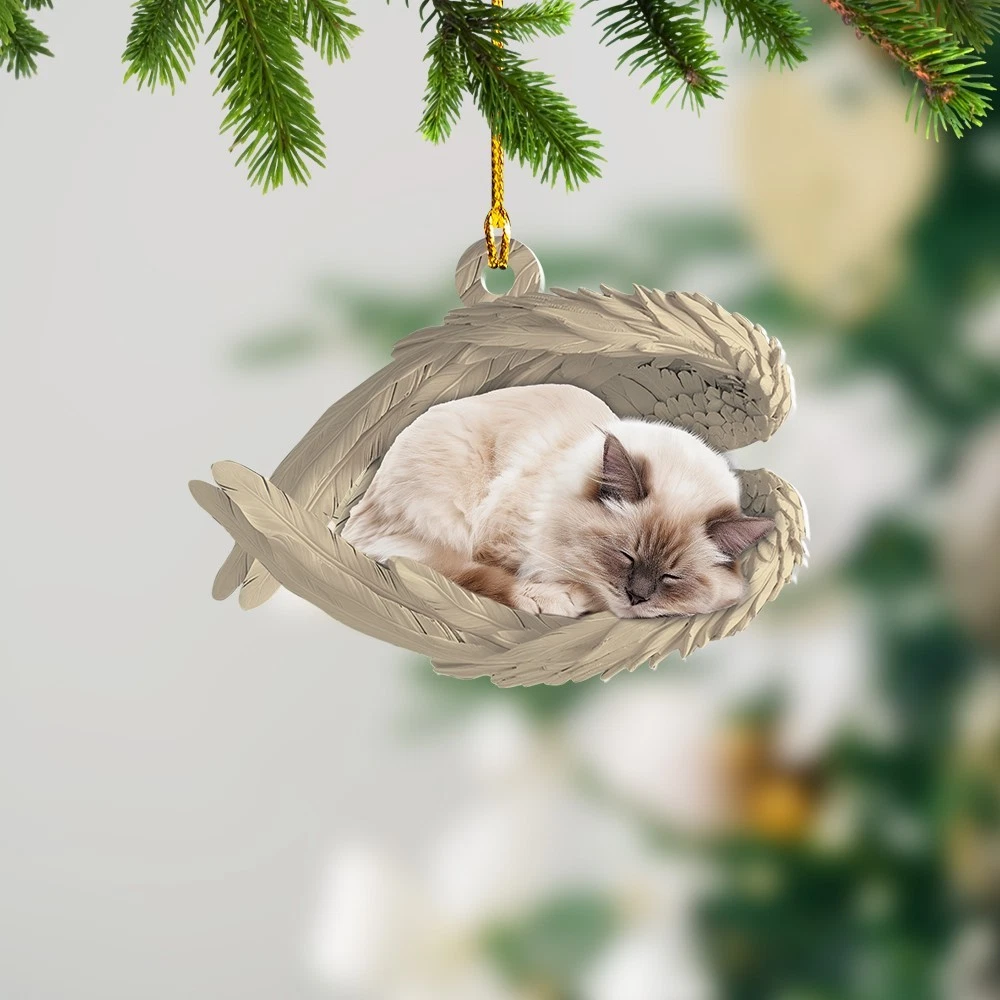Personalized Birman Cat Angel Wings Ornament, Birman Cat Hanging Xmas Ornament