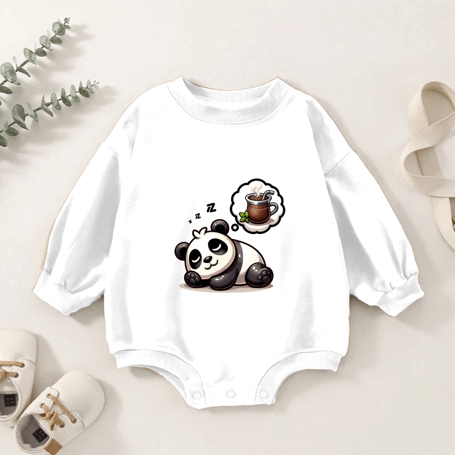 Sleeping Panda Dreaming of Yerba Mate Baby Romper Sweatshirts