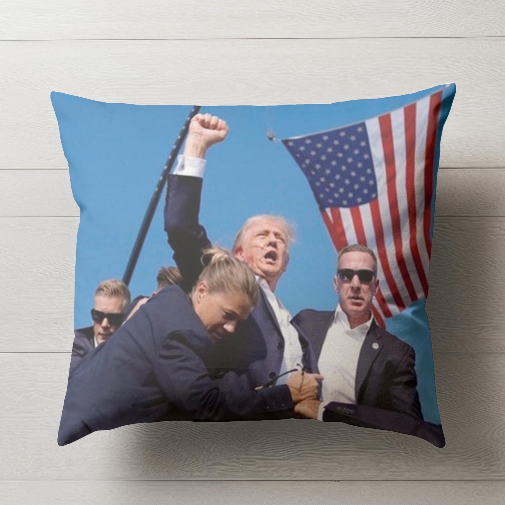 Trump 2024 Patriotic Pillow Cover - American Flag, Fist in the air Fight Never Surrender, USA unite America Iconic Moment attempt Case