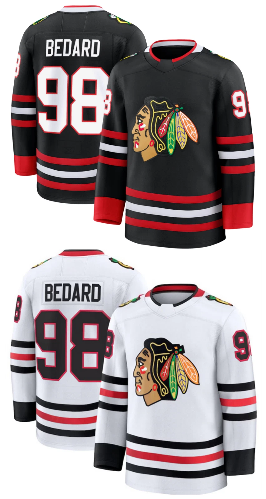 Custom Men's #98 Bedard Black Alternate / White Away Stitched Jersey, Gift For Fans, Christmas Gift